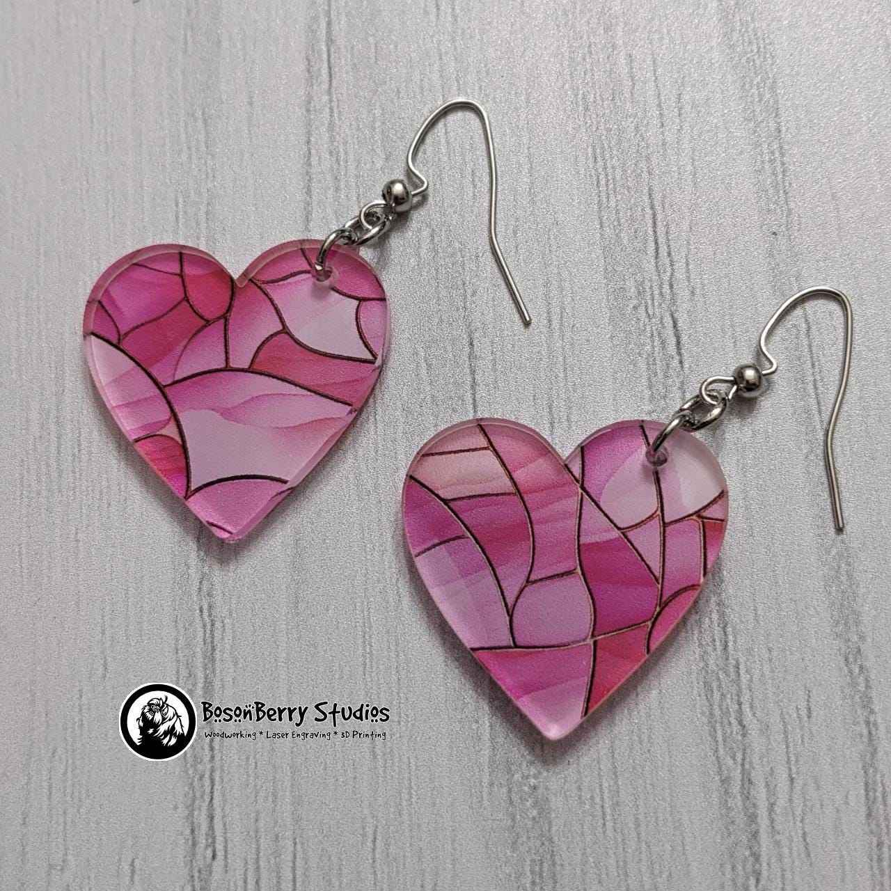 Pink Stained Glass Acrylic Earrings