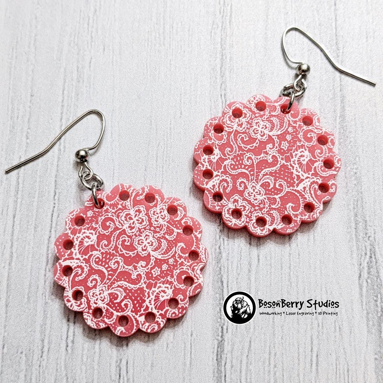 Pink Micro Lace Acrylic Earrings