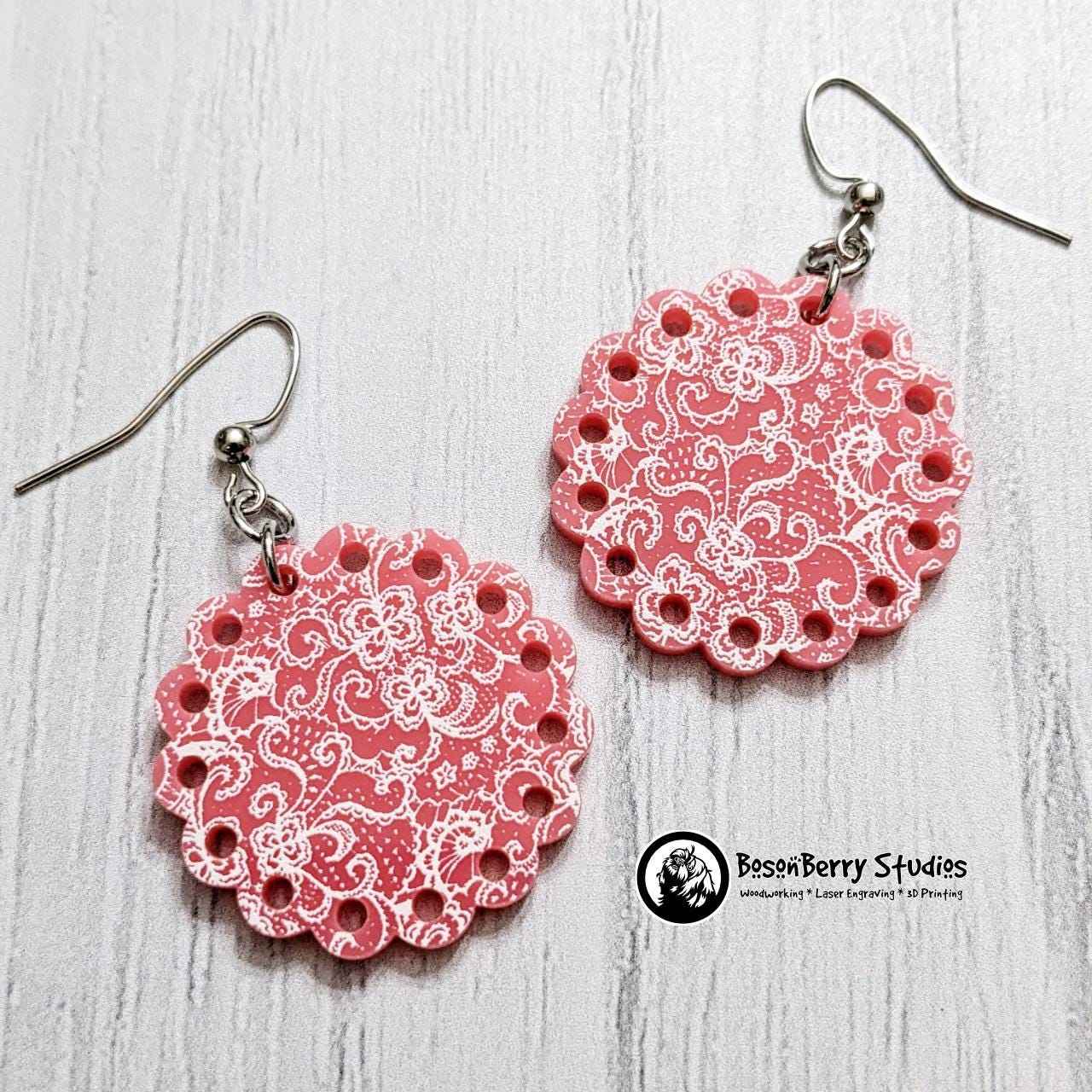 Pink Micro Lace Acrylic Earrings