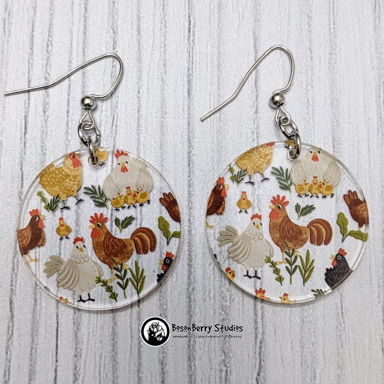 Scattered Chickens Clear Acrylic Earrings