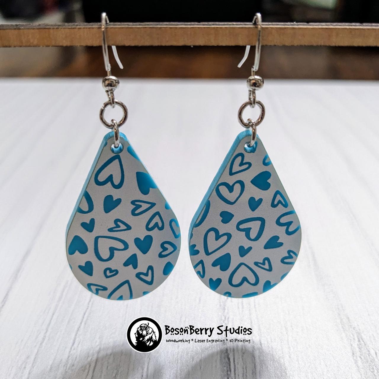 Colored Heart Acrylic Earrings in Red or Teal