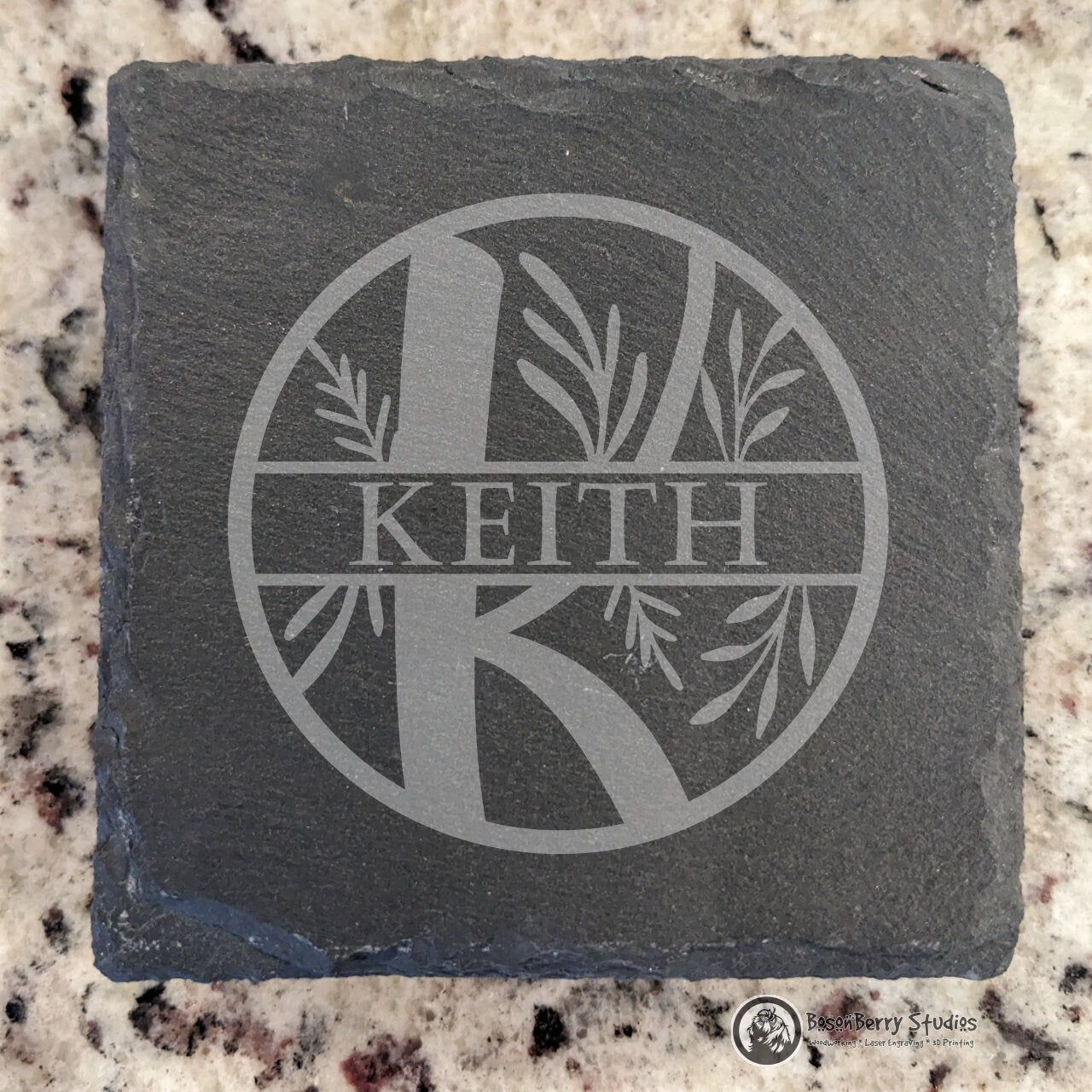 Floral Spray Monogram 4 Pack Slate Coasters