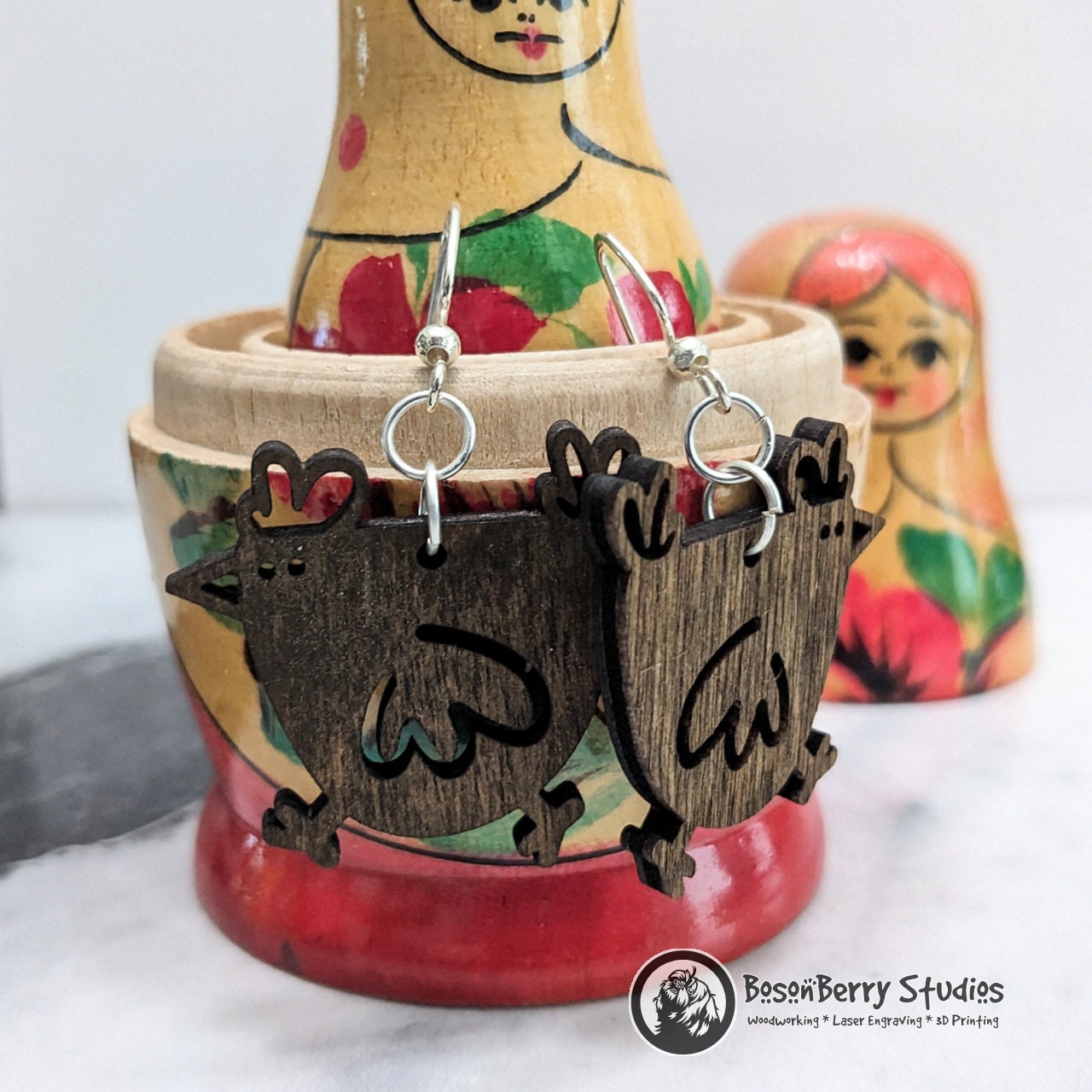Cute Chicken Wooden Earrings