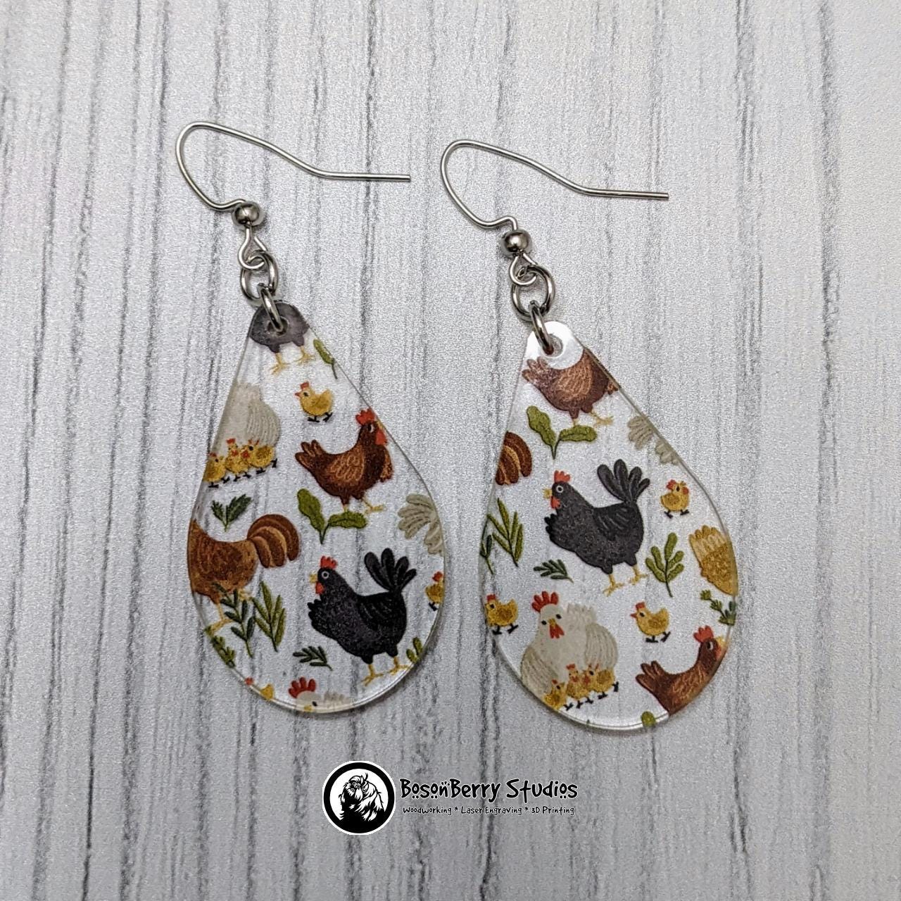 Scattered Chickens Clear Acrylic Earrings