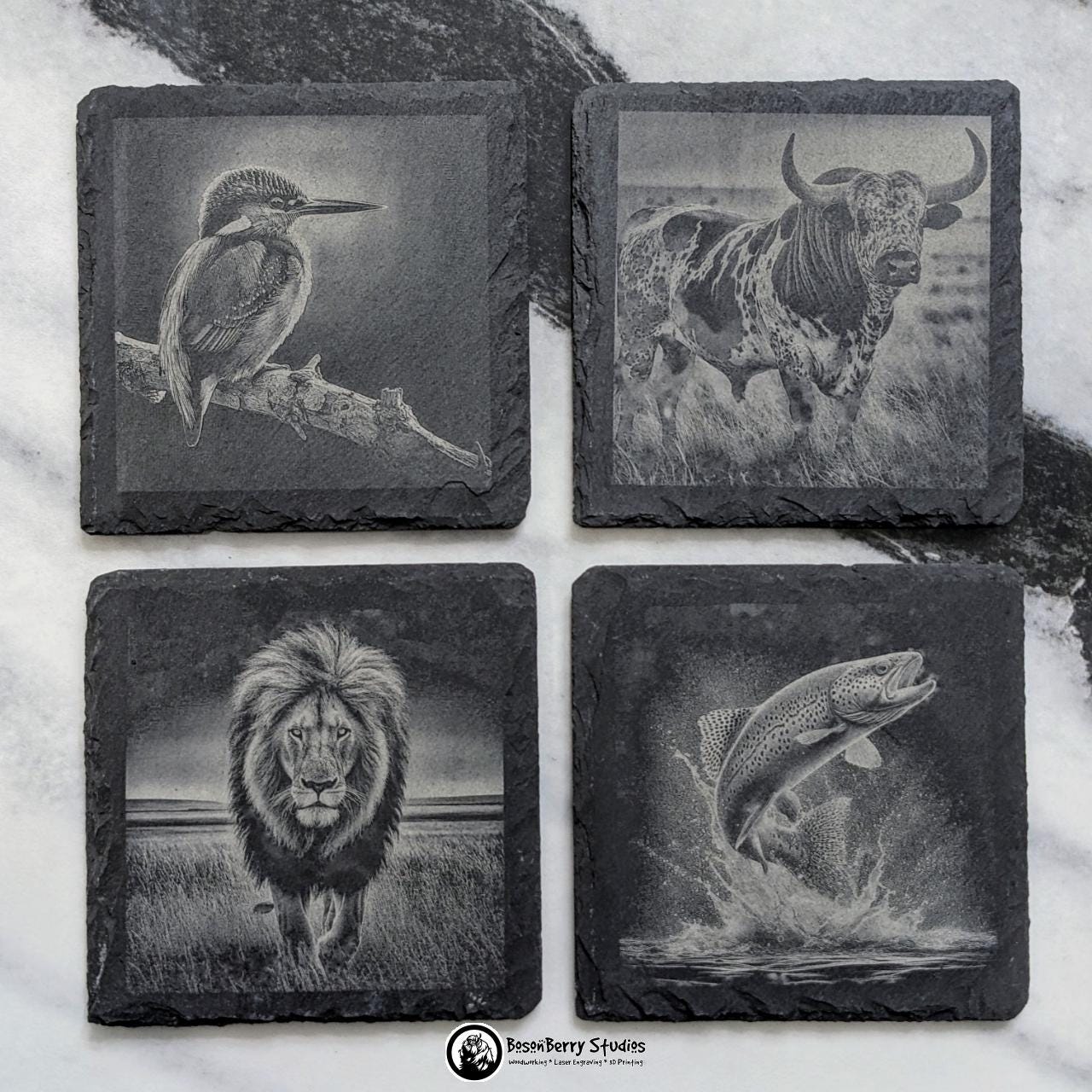 African Animal 4-Piece Slate Coaster Set