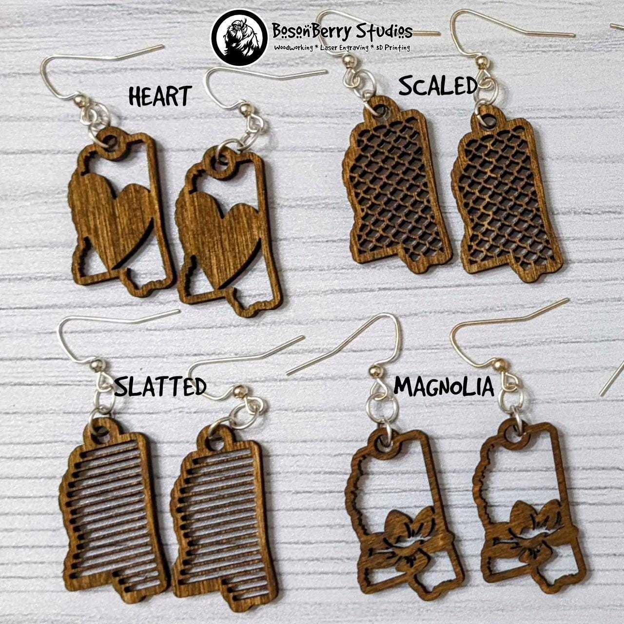 Modern Mississippi Wooden Earrings-4 Patterns