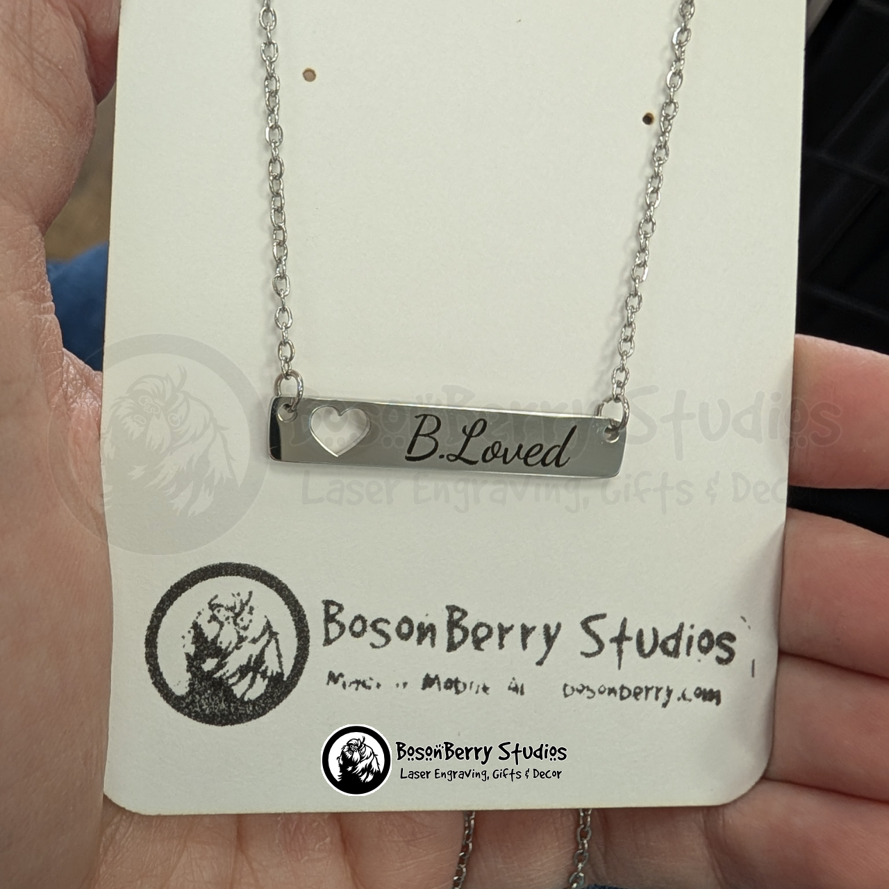 Horizontal Bar-Heart Cutout Necklace with Personalized Engraving