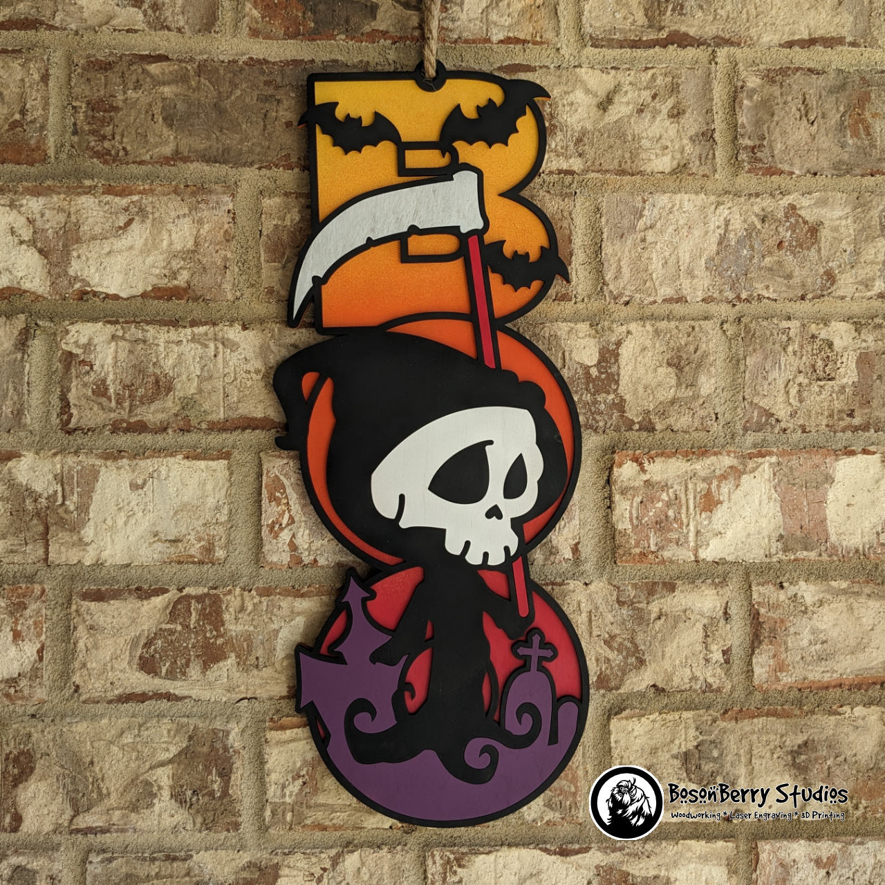 Boo Grim Reaper Halloween Wooden Door Hanger