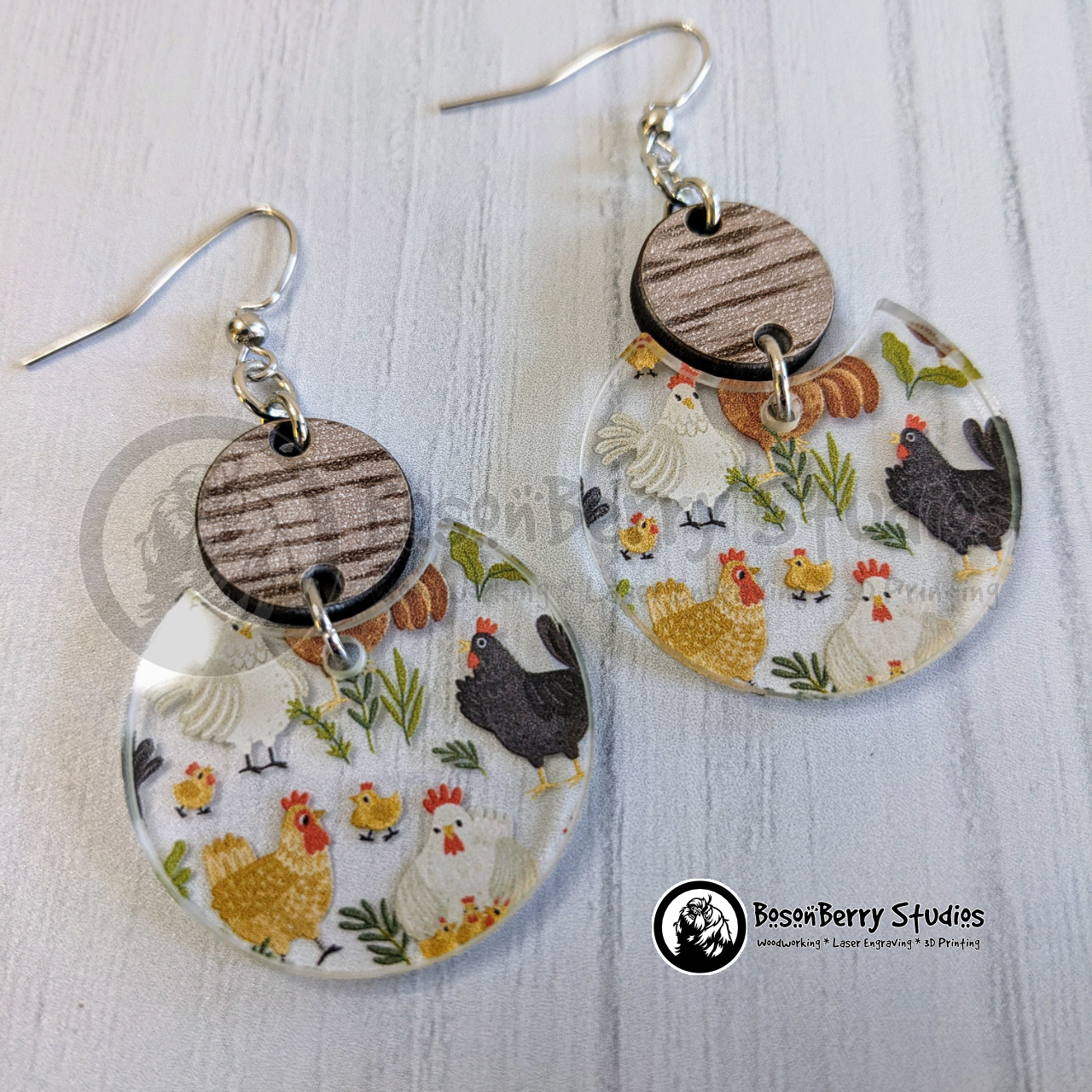 Scattered Chickens Clear Acrylic Earrings