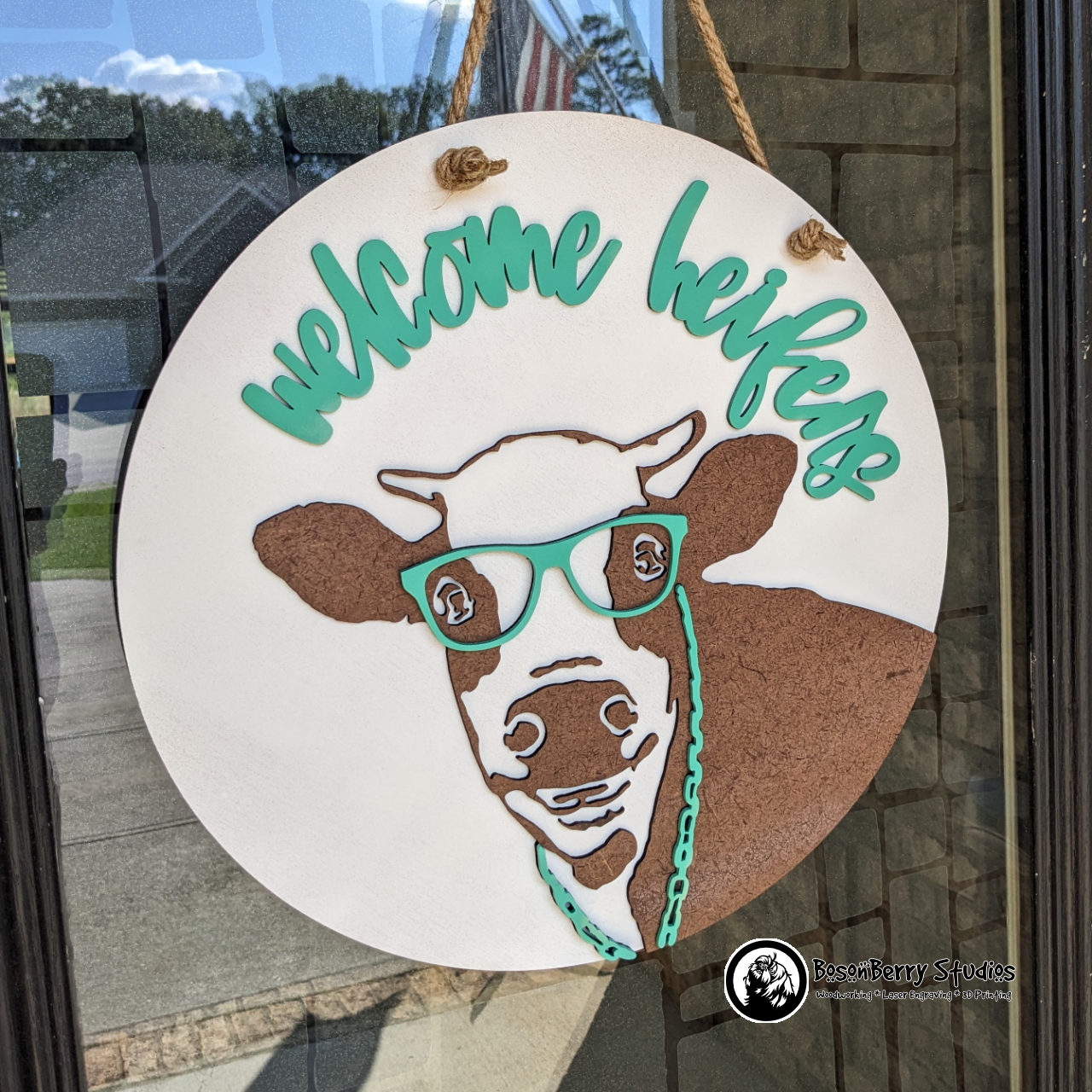 Welcome Heifers Wooden Door Hanger