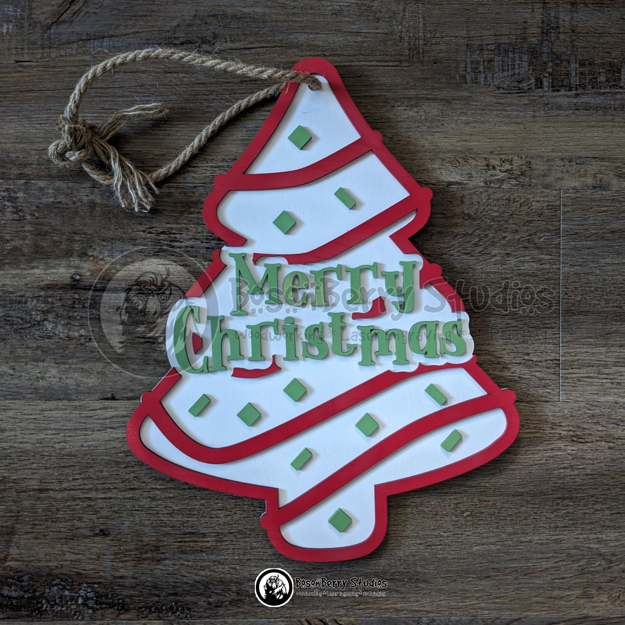 Merry Christmas Tree Cake Wooden Door Hanger