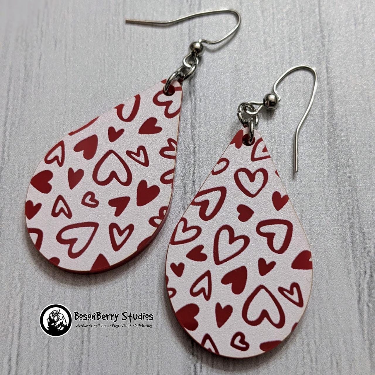 Colored Heart Acrylic Earrings in Red or Teal