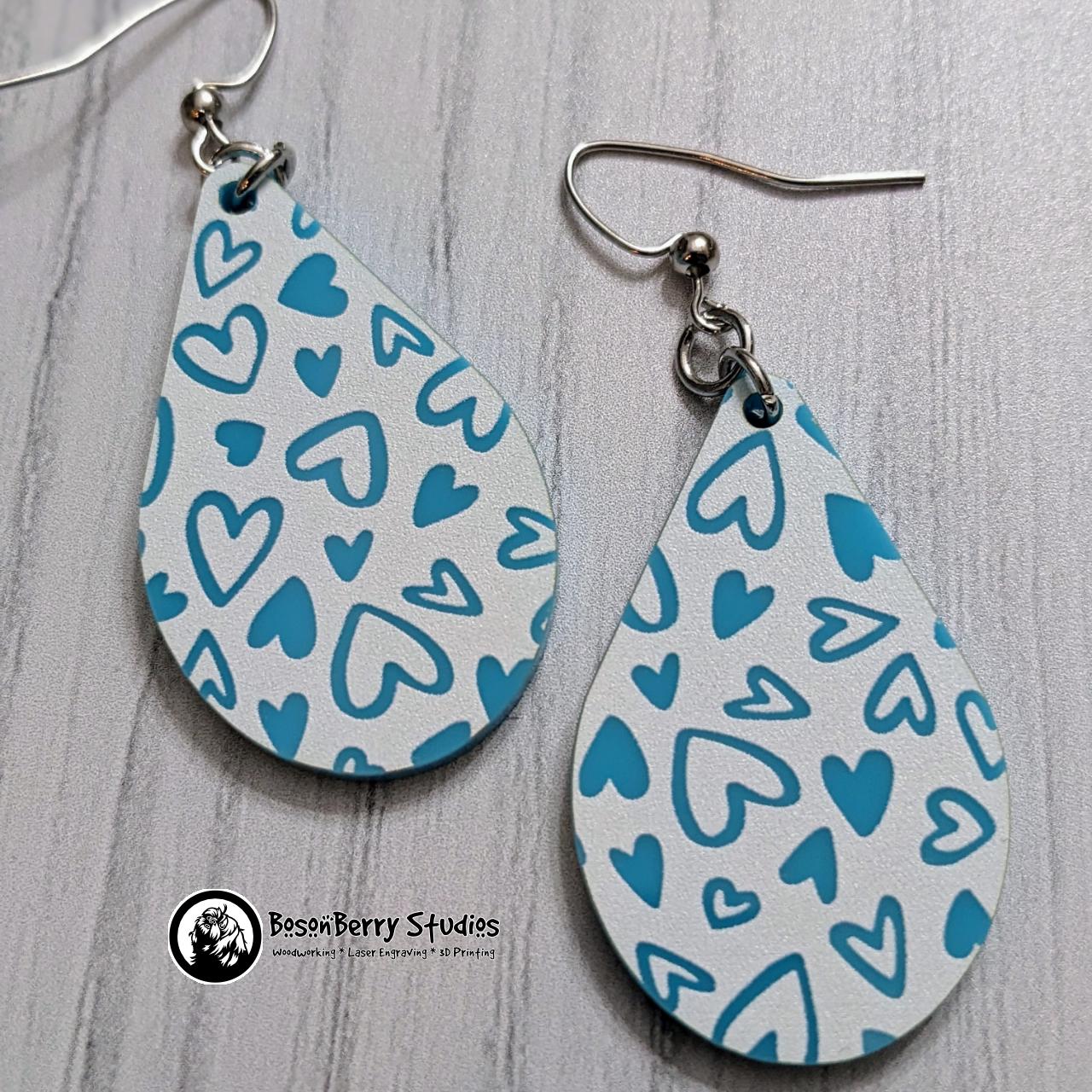 Colored Heart Acrylic Earrings in Red or Teal