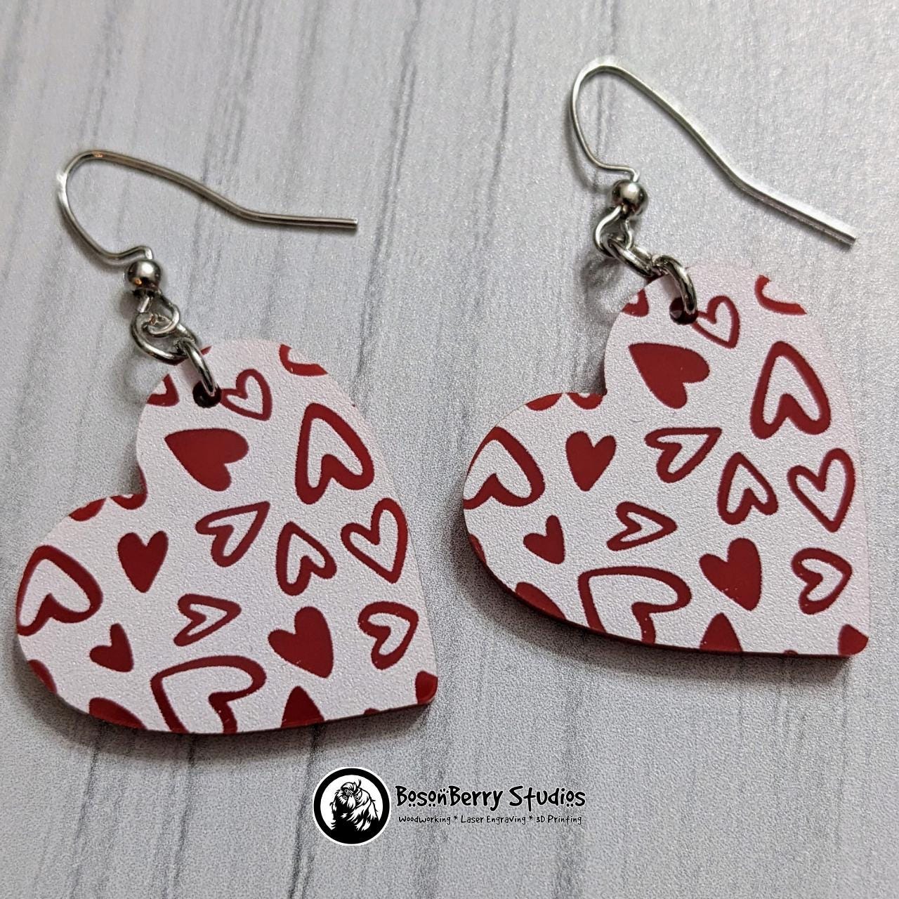 Colored Heart Acrylic Earrings in Red or Teal