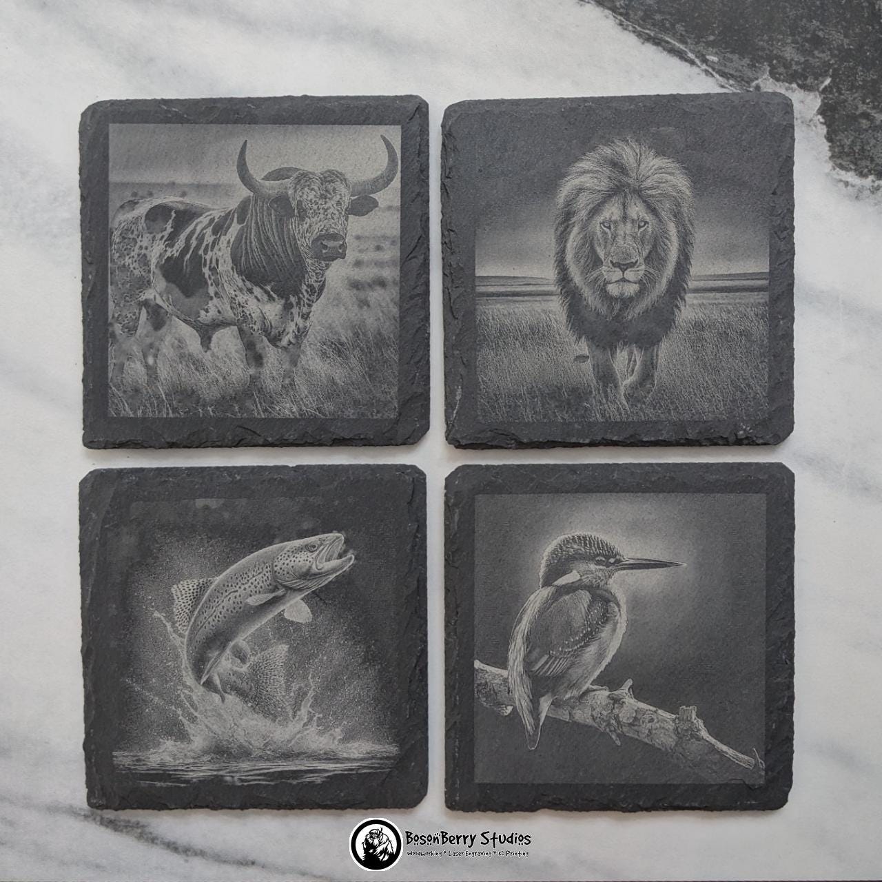 African Animal 4-Piece Slate Coaster Set