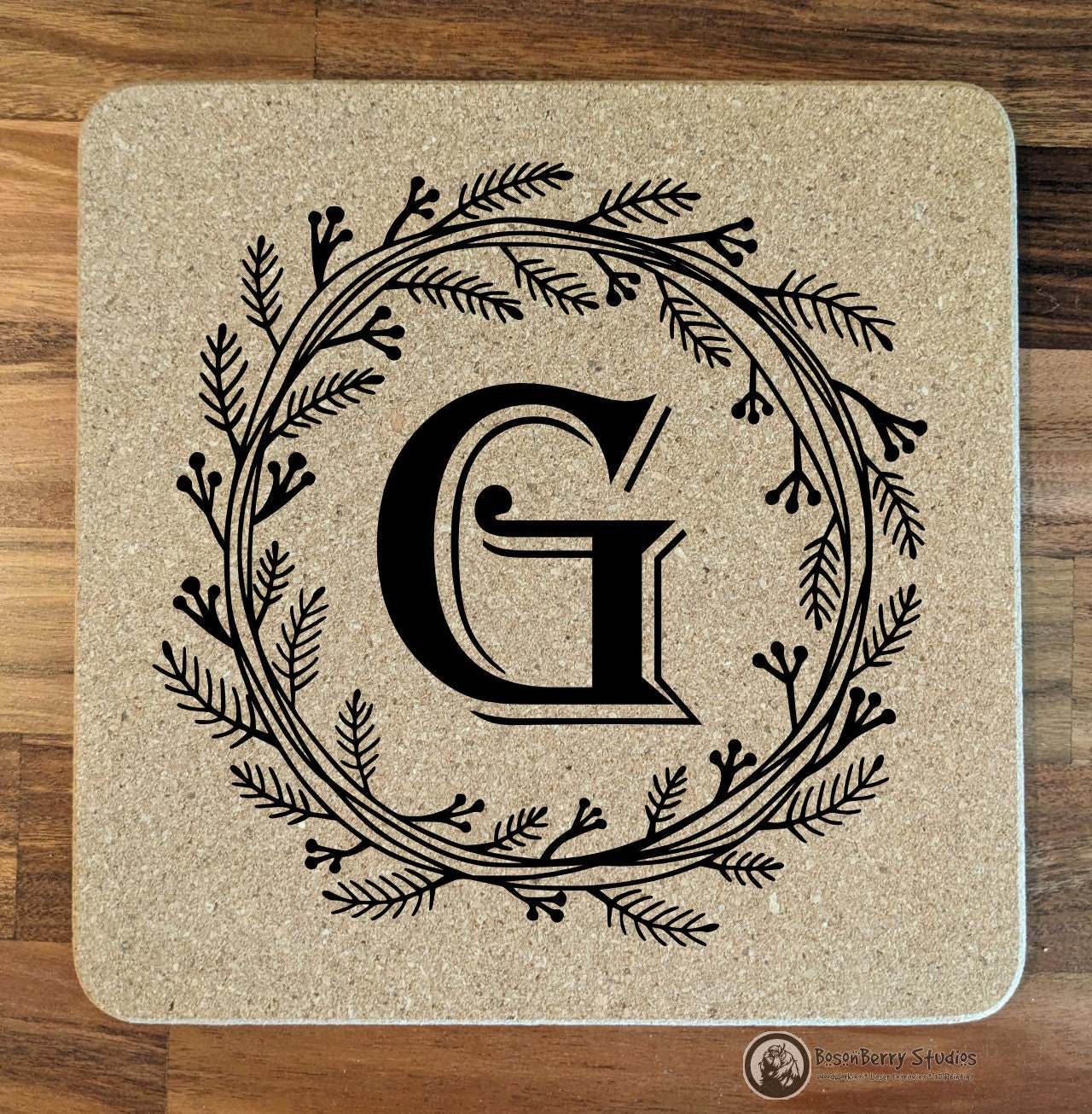Herb Wreath Cork Trivets | Kitchen Décor | Home | Gifts | Laser Engraved