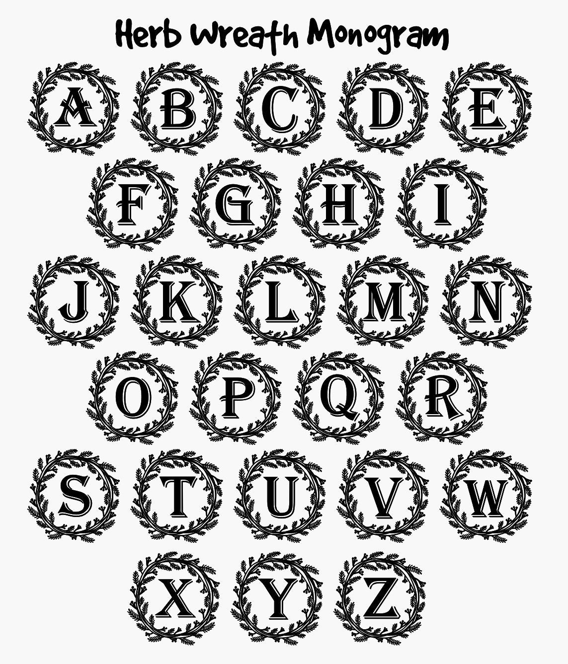 Herb Wreath Monogram 4 Pack Cork Coasters | Laser Engraved | Gifts | Home Decor