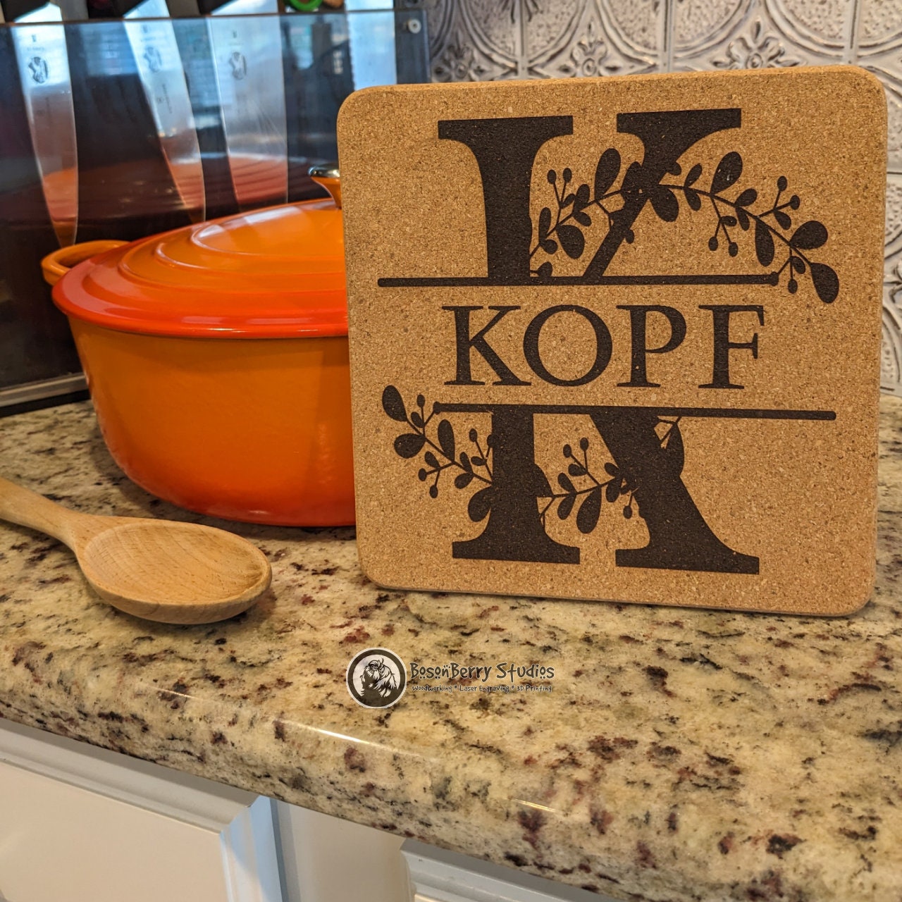 Leaves Sprig Cork Trivets | Kitchen Décor | Home | Gifts | Laser Engraved