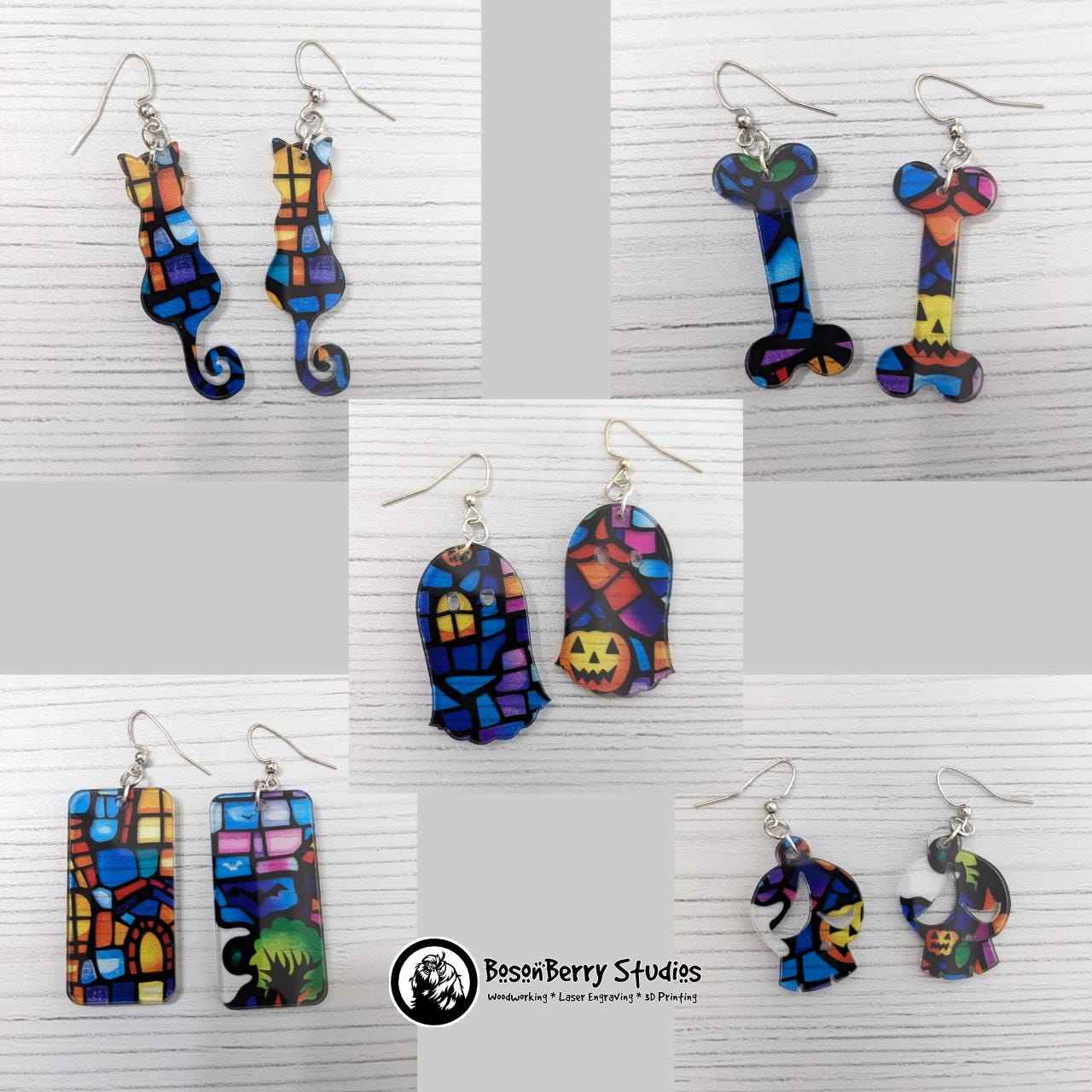 Acrylic "Haunted House Stained Glass" Earrings - 13 Designs