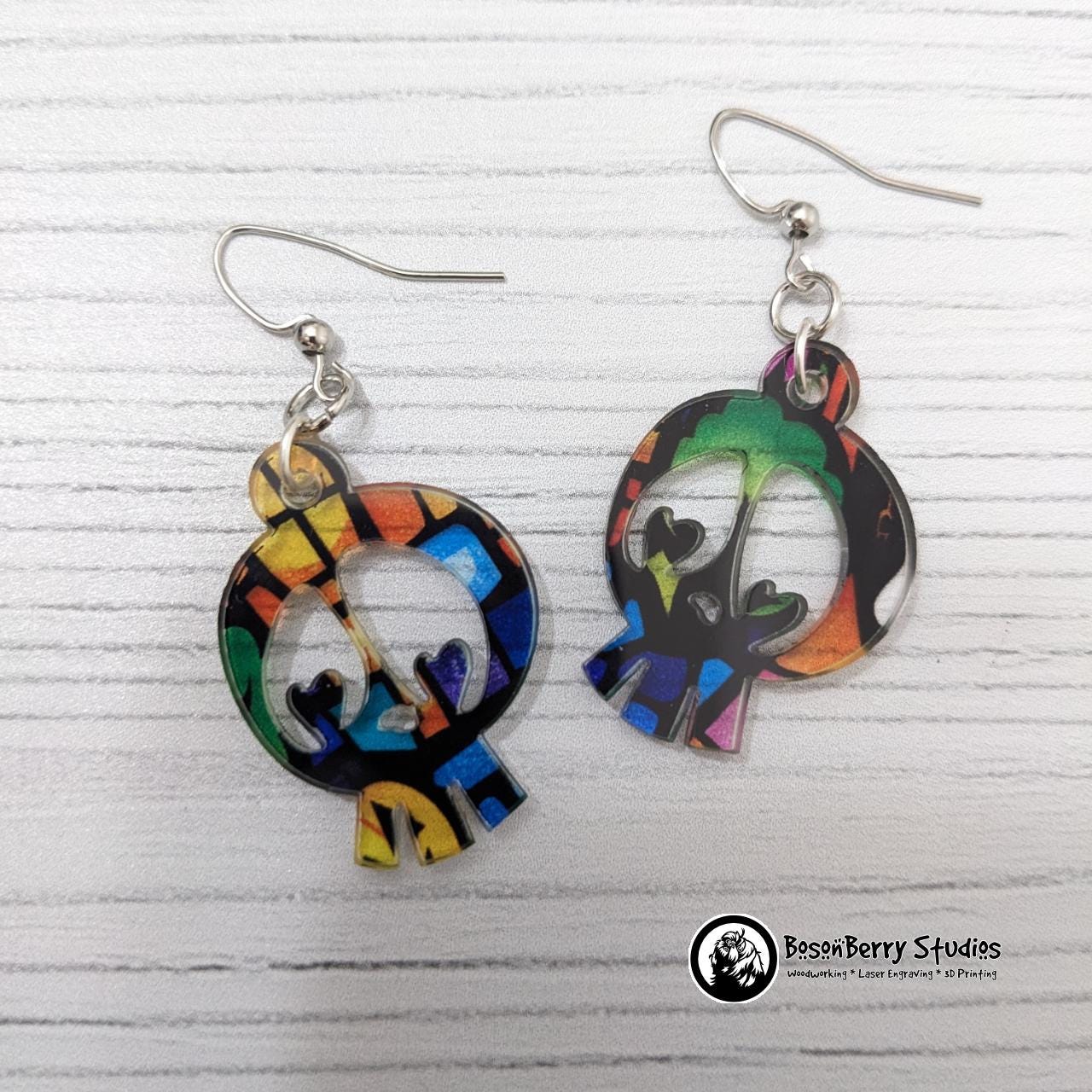 Acrylic "Haunted House Stained Glass" Earrings-13 Designs | Halloween Pumpkins Ghosts Bats | Blue Purple Yellow Transparent Look | Laser Cut