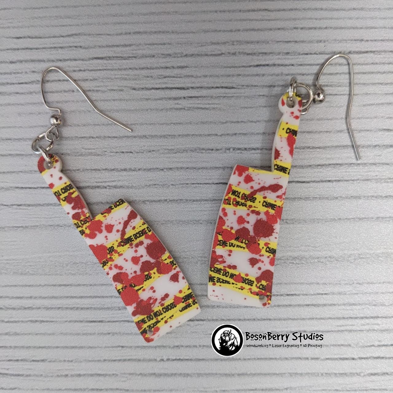 Acrylic "Blood Splatter Crime Scene" Earrings | Halloween Scary Murder True Crime Lovers | Skulls Knives Chalk Outlines Body | Laser Cut