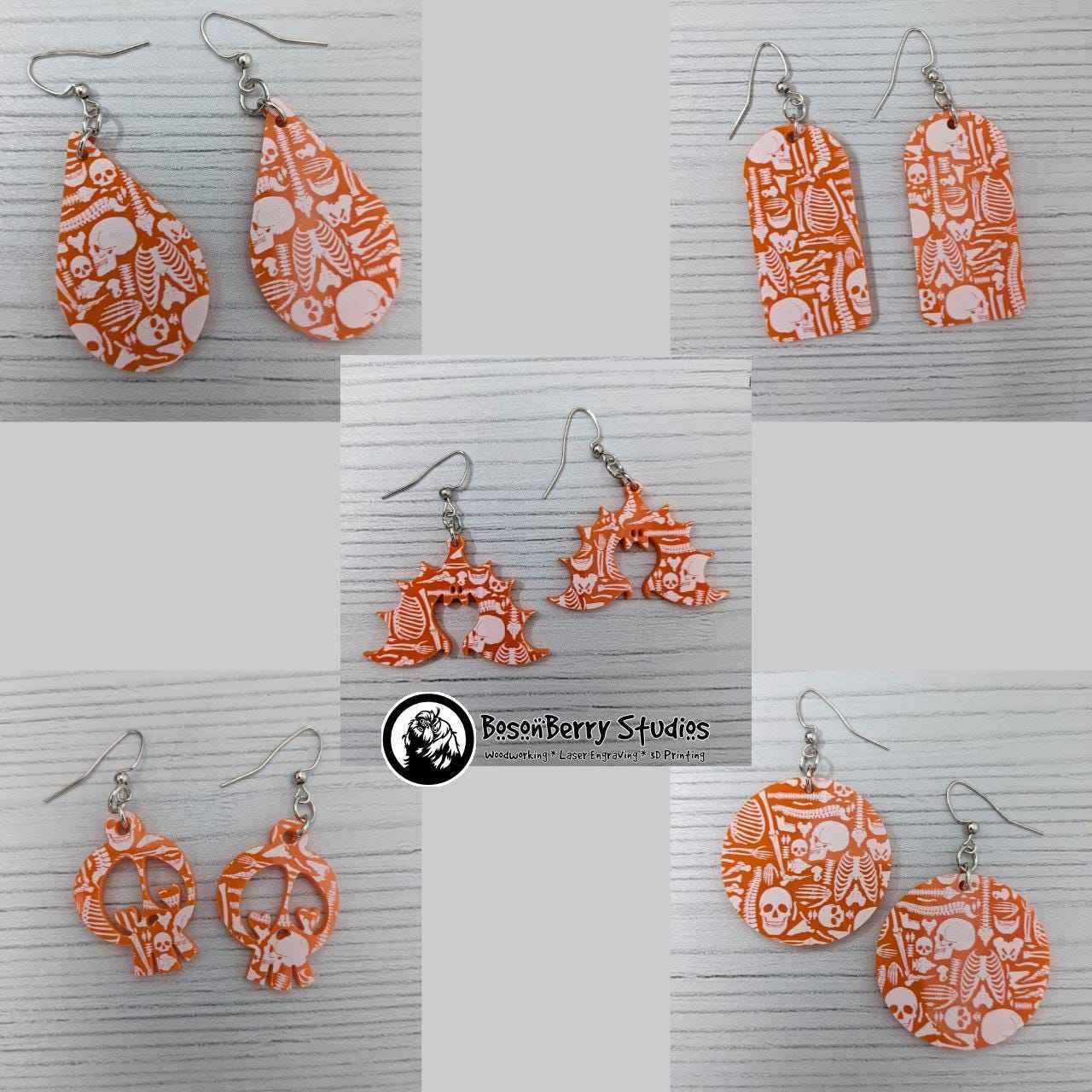 Acrylic "Scattered Bones on Orange" Earrings