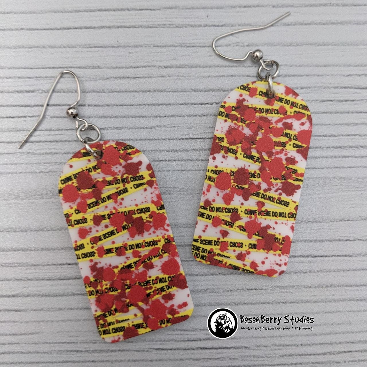 Acrylic "Blood Splatter Crime Scene" Earrings | Halloween Scary Murder True Crime Lovers | Skulls Knives Chalk Outlines Body | Laser Cut