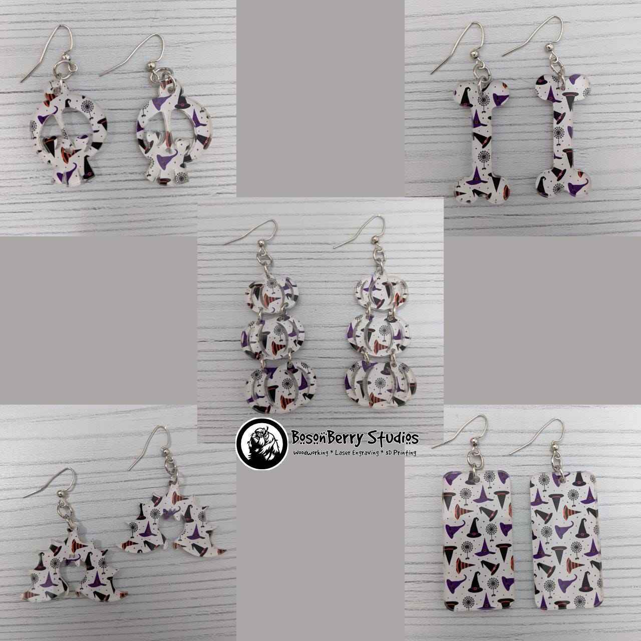 Acrylic "Halloween Hats and Spiders" Earrings - 5 Designs