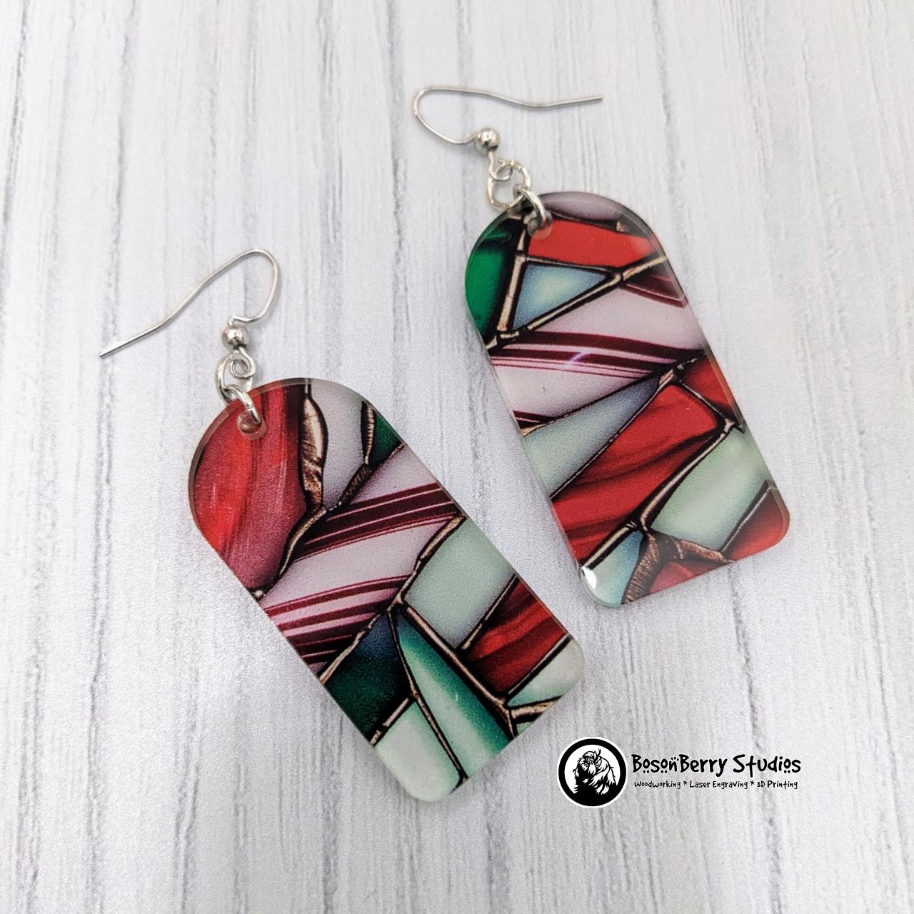 Peppermint Stained Glass Acrylic Earrings | Laser Cut | Christmas | Cute Holiday Jewelry