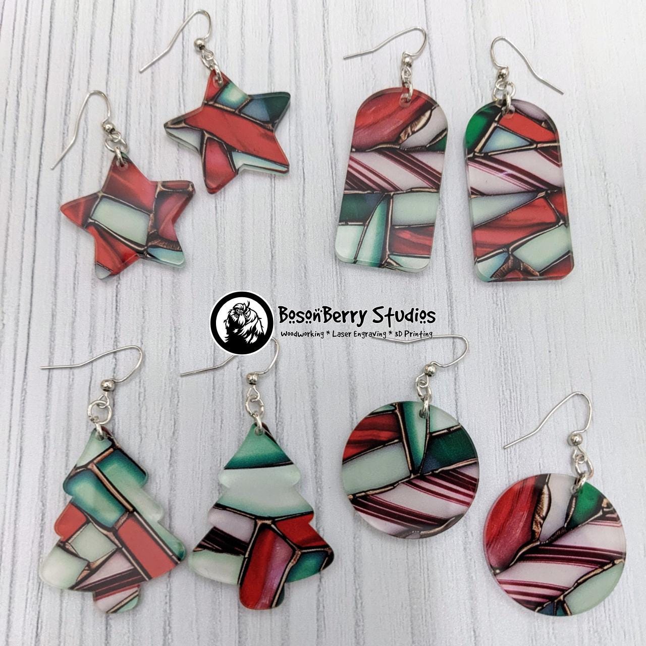 Peppermint Stained Glass Acrylic Earrings | Laser Cut | Christmas | Cute Holiday Jewelry