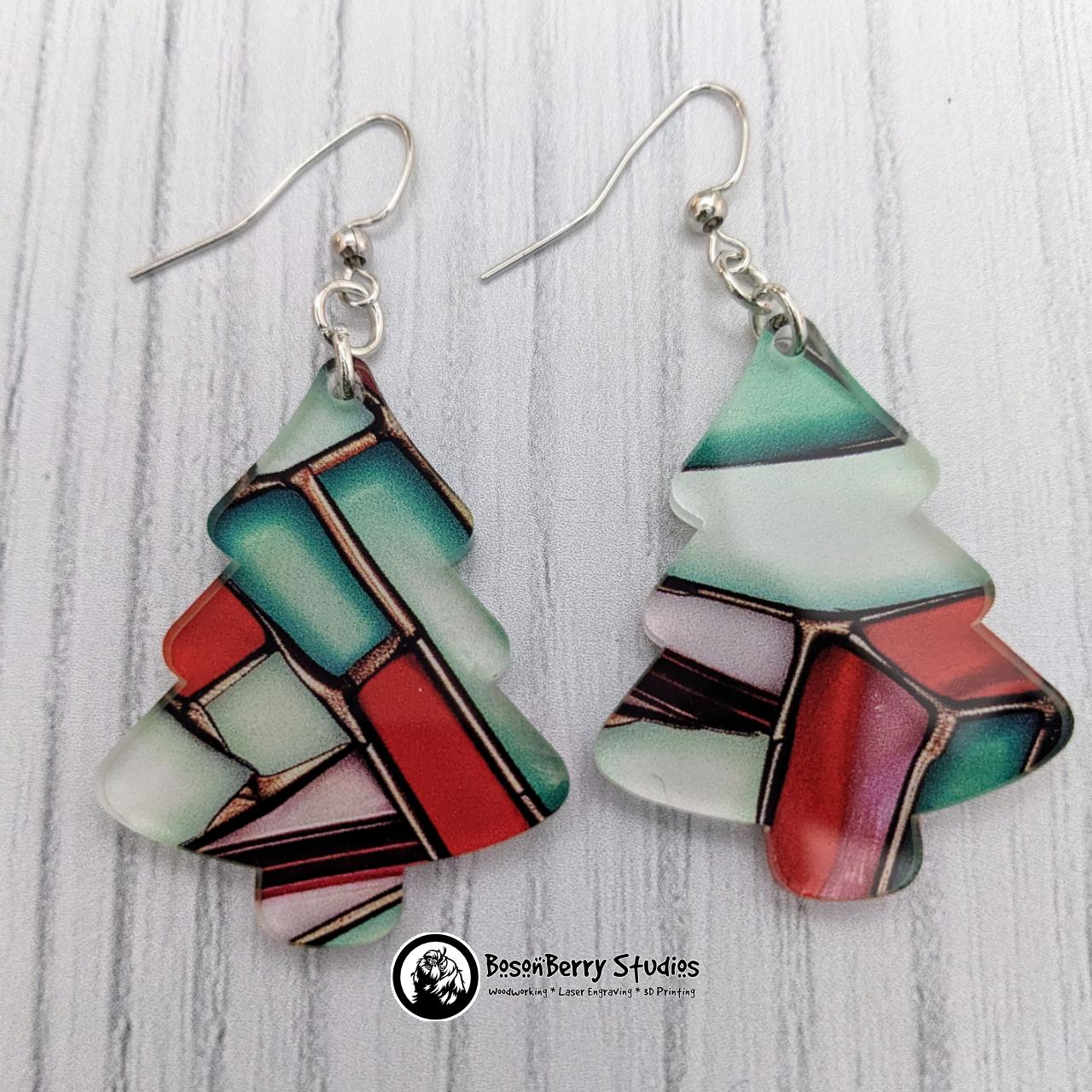 Peppermint Stained Glass Acrylic Earrings | Laser Cut | Christmas | Cute Holiday Jewelry