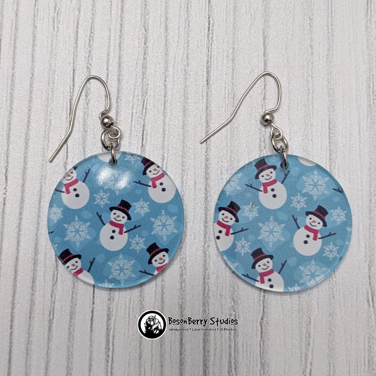 Blue Snowmen Acrylic Earrings | Laser Cut | Frosty | Cute Holiday Jewelry |