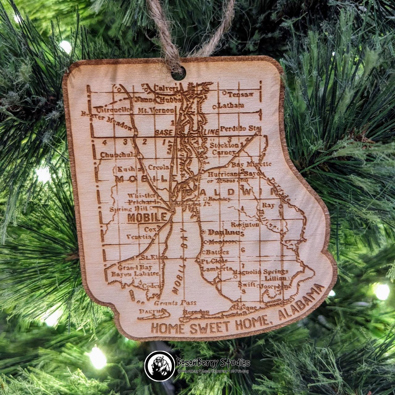 Old Mobile Baldwin Map Christmas Ornament | Lower Alabama Bay | Décor Holiday Gift | Gulf Coast | Grand Bay Daphne Fairhope Saraland Shores