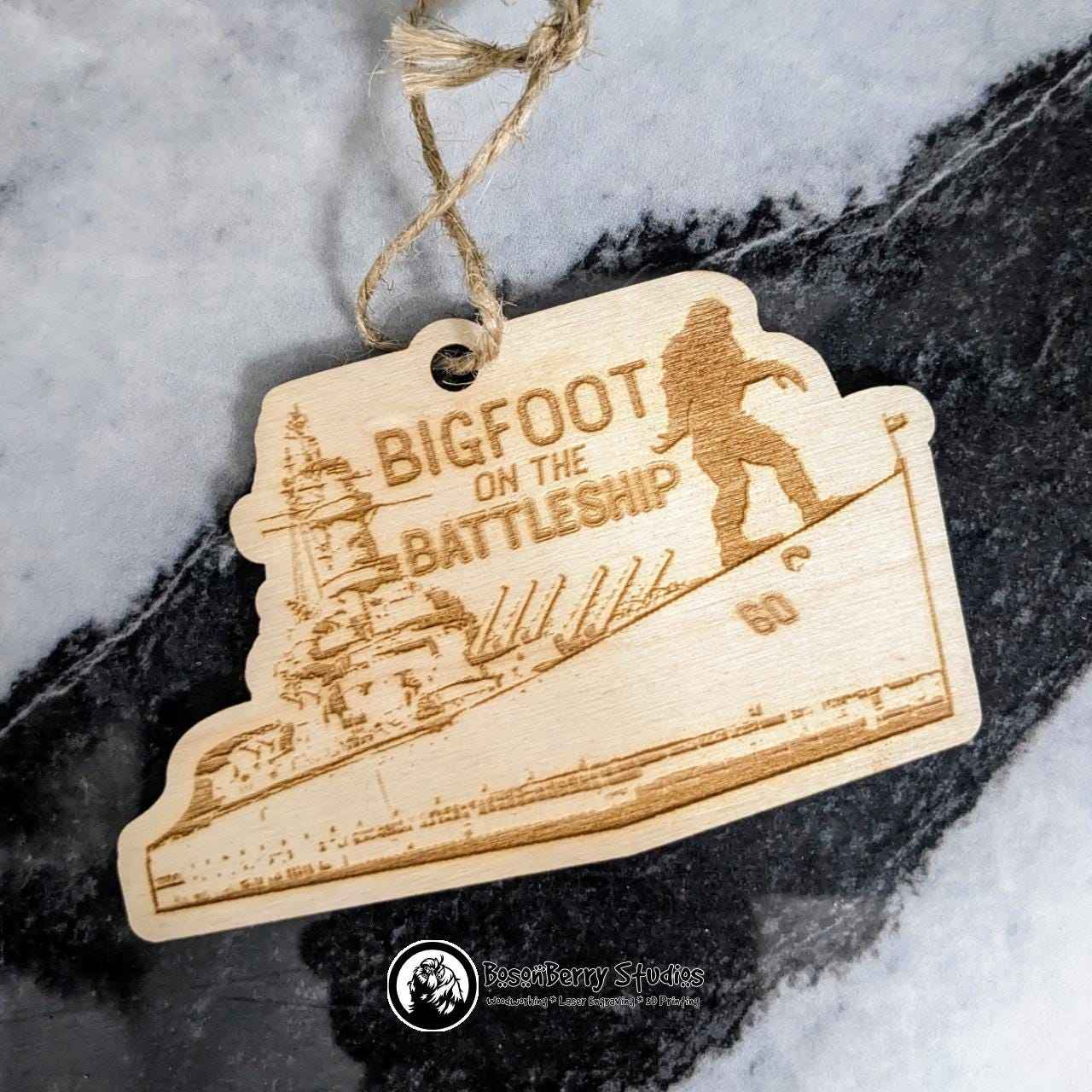 Bigfoot on the Battleship Christmas Ornament