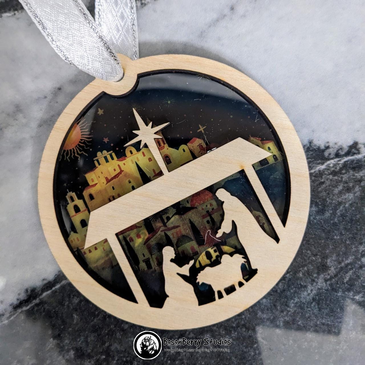 Bethlehem Nativity Christmas Ornament | Décor Holiday Gift | Suncatcher | Christian | Religious | Manger Scene