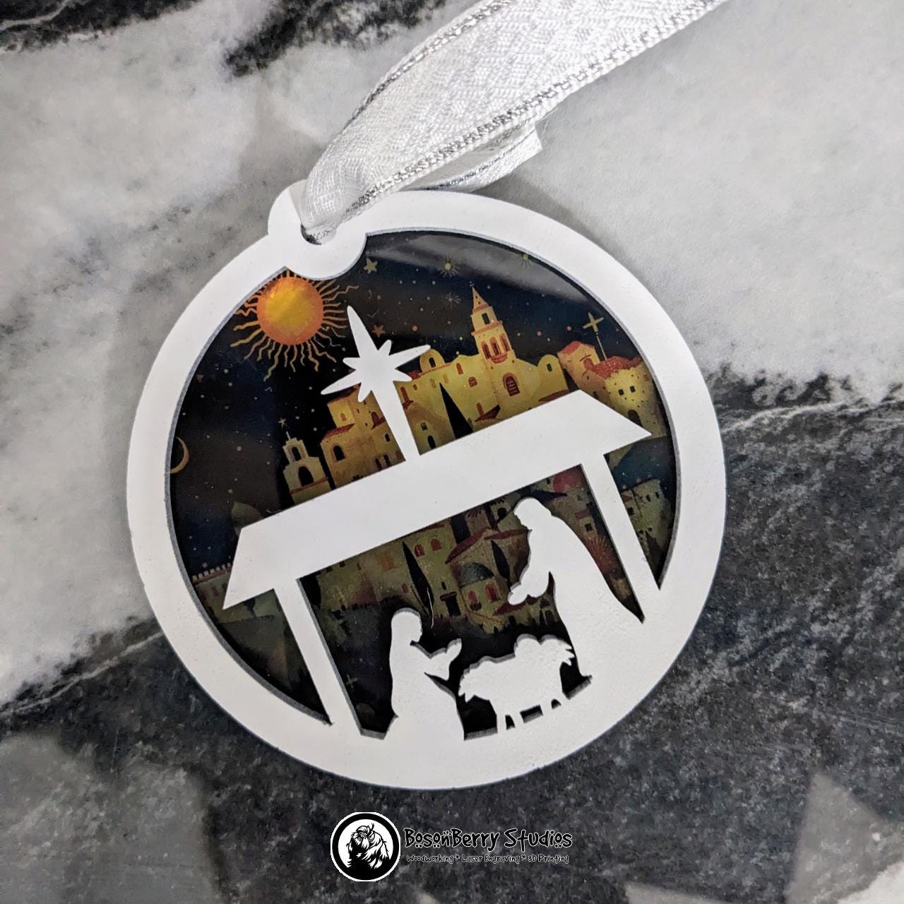 Bethlehem Nativity Christmas Ornament | Décor Holiday Gift | Suncatcher | Christian | Religious | Manger Scene