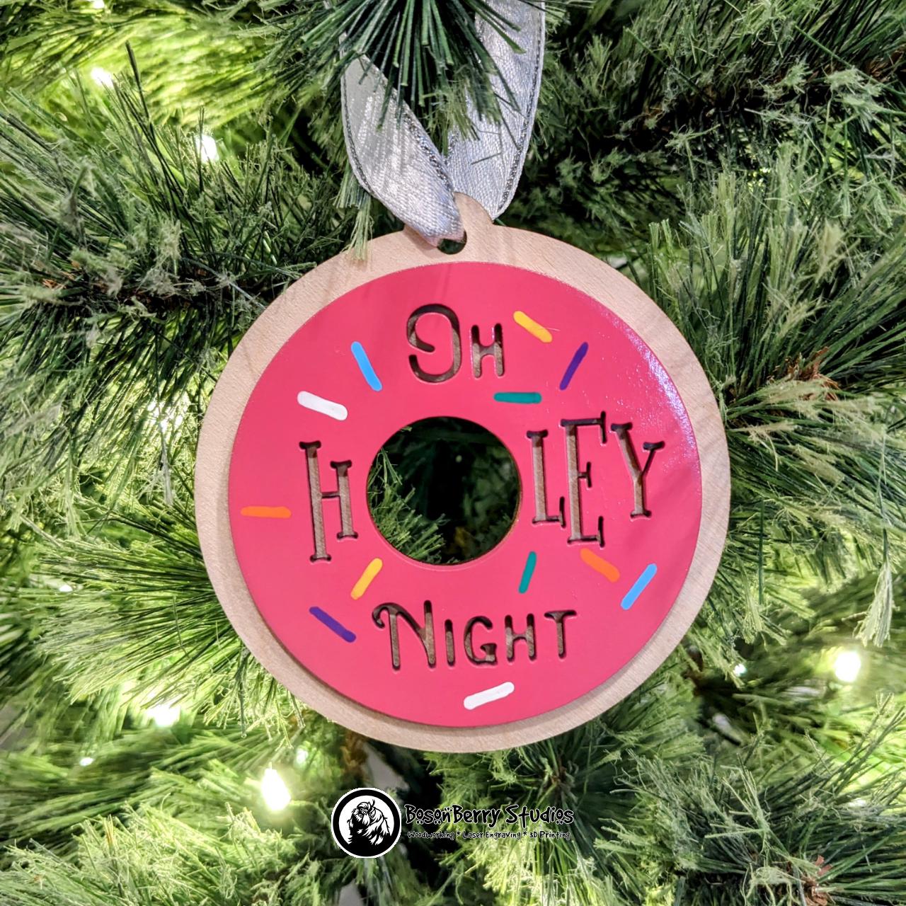 O Holey Night Doughnut Ornament | Décor Holiday Gift | Pastry | Pink | Puns | Dad Jokes | Funny Gift Present