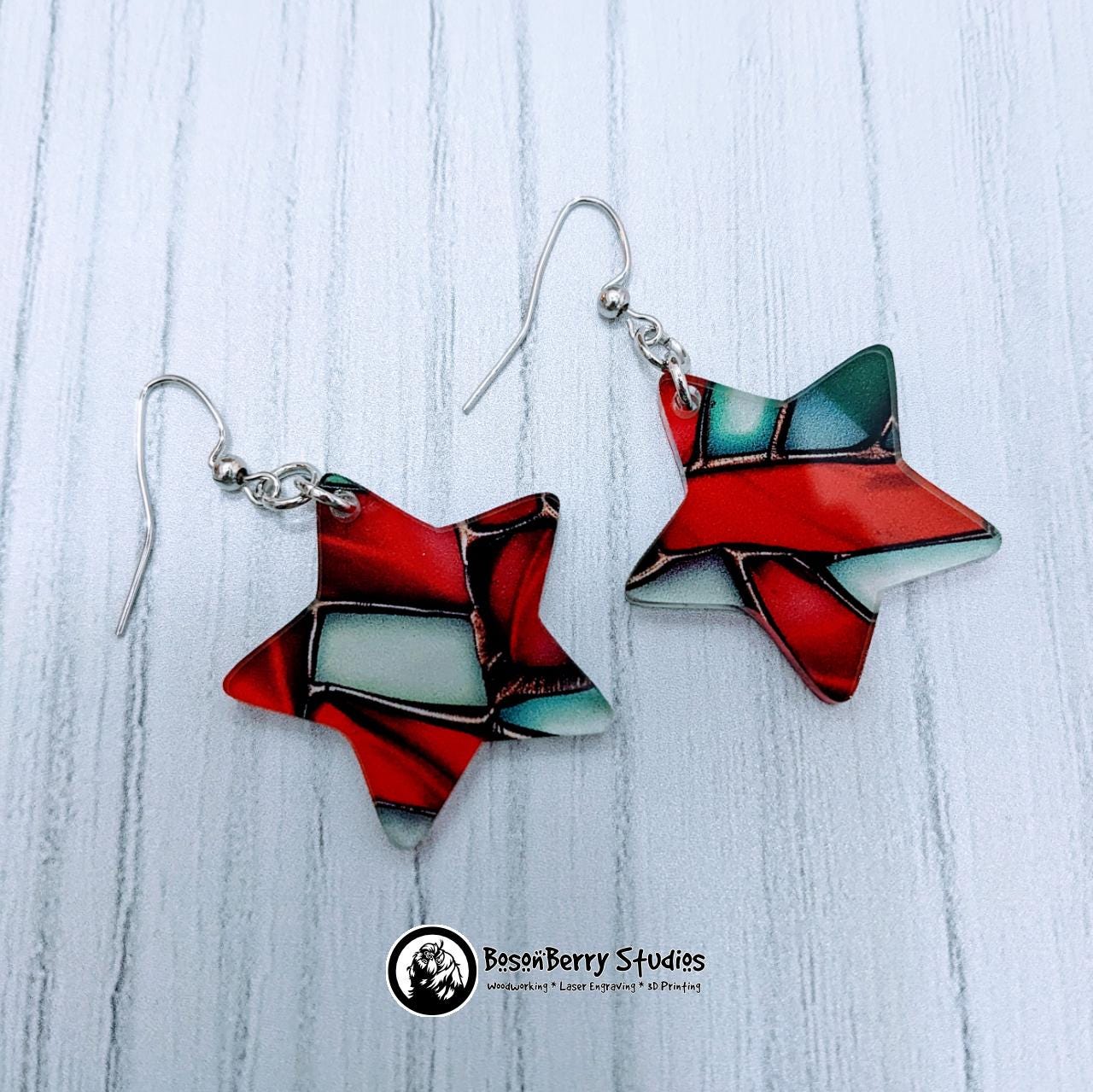 Peppermint Stained Glass Acrylic Earrings | Laser Cut | Christmas | Cute Holiday Jewelry