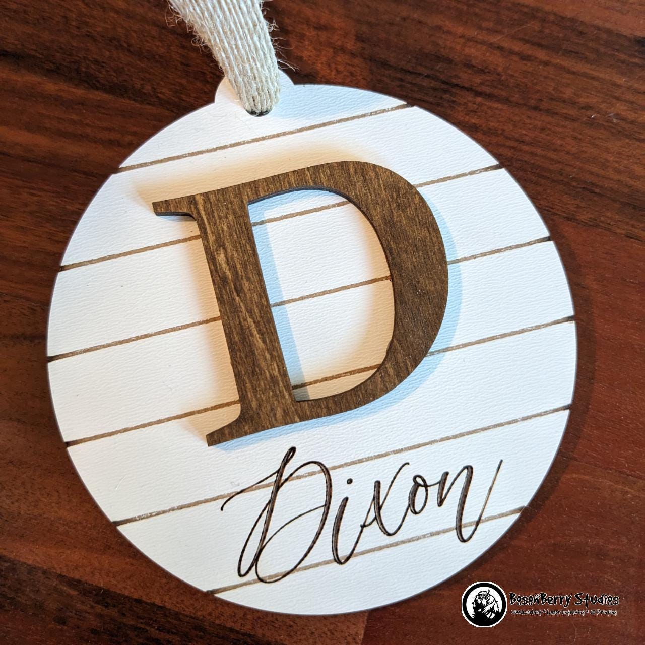 Shiplap Monogram Christmas Ornament | Holiday Tree Present Package Gift Decoration Custom Personalized Farmhouse
