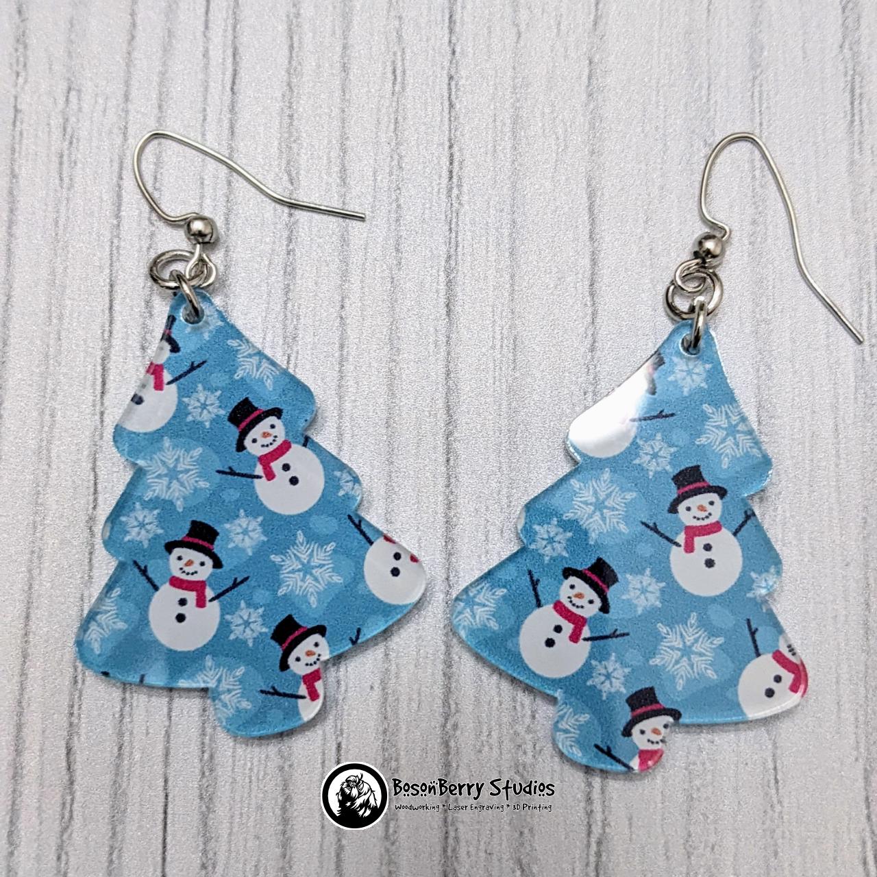 Blue Snowmen Acrylic Earrings | Laser Cut | Frosty | Cute Holiday Jewelry |