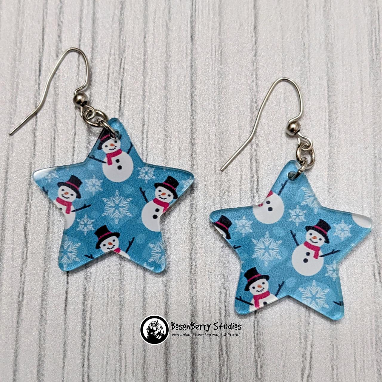 Blue Snowmen Acrylic Earrings | Laser Cut | Frosty | Cute Holiday Jewelry |