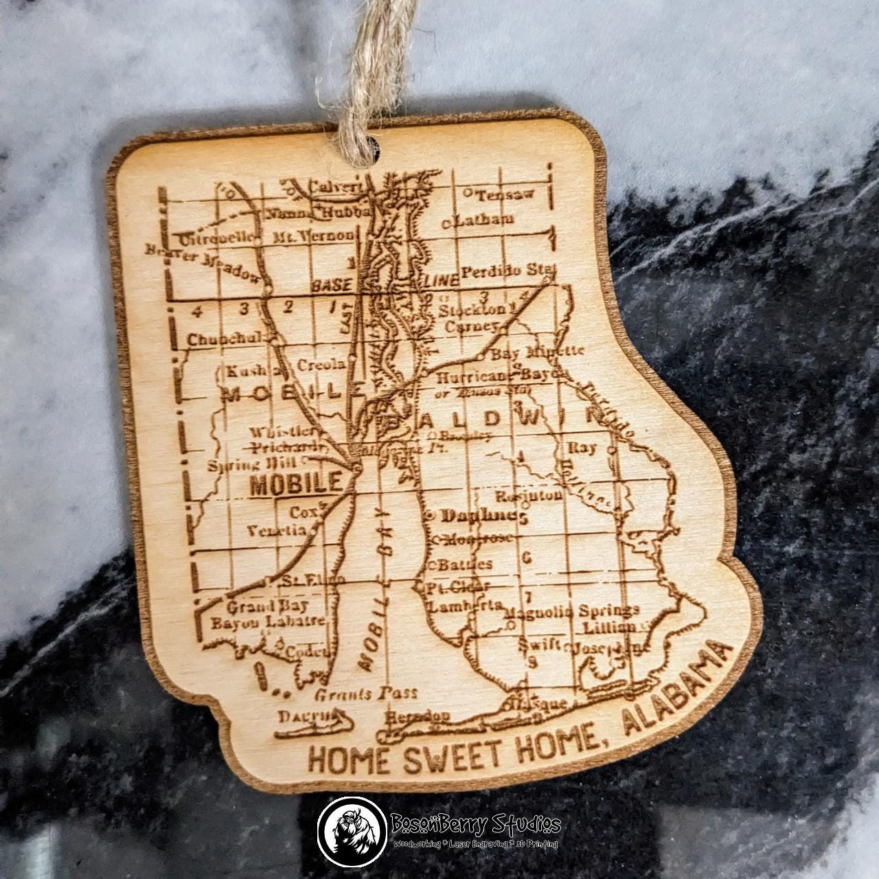 Old Mobile Baldwin Map Christmas Ornament | Lower Alabama Bay | Décor Holiday Gift | Gulf Coast | Grand Bay Daphne Fairhope Saraland Shores