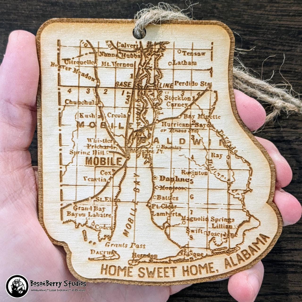 Old Mobile Baldwin Map Christmas Ornament | Lower Alabama Bay | Décor Holiday Gift | Gulf Coast | Grand Bay Daphne Fairhope Saraland Shores