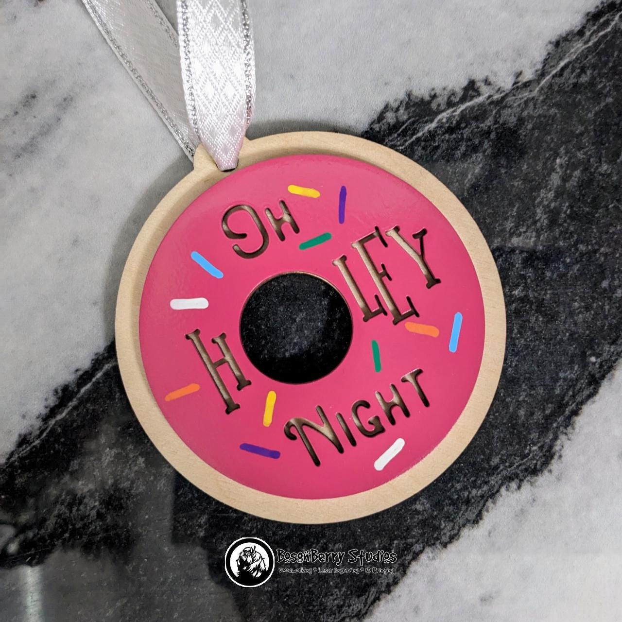 O Holey Night Doughnut Ornament | Décor Holiday Gift | Pastry | Pink | Puns | Dad Jokes | Funny Gift Present