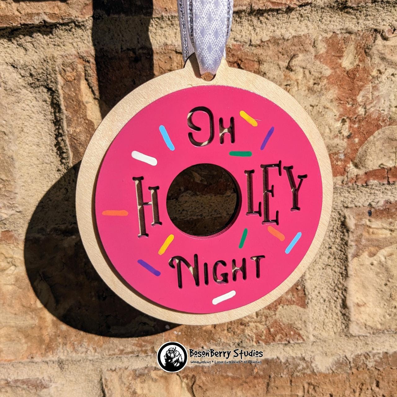 O Holey Night Doughnut Ornament | Décor Holiday Gift | Pastry | Pink | Puns | Dad Jokes | Funny Gift Present