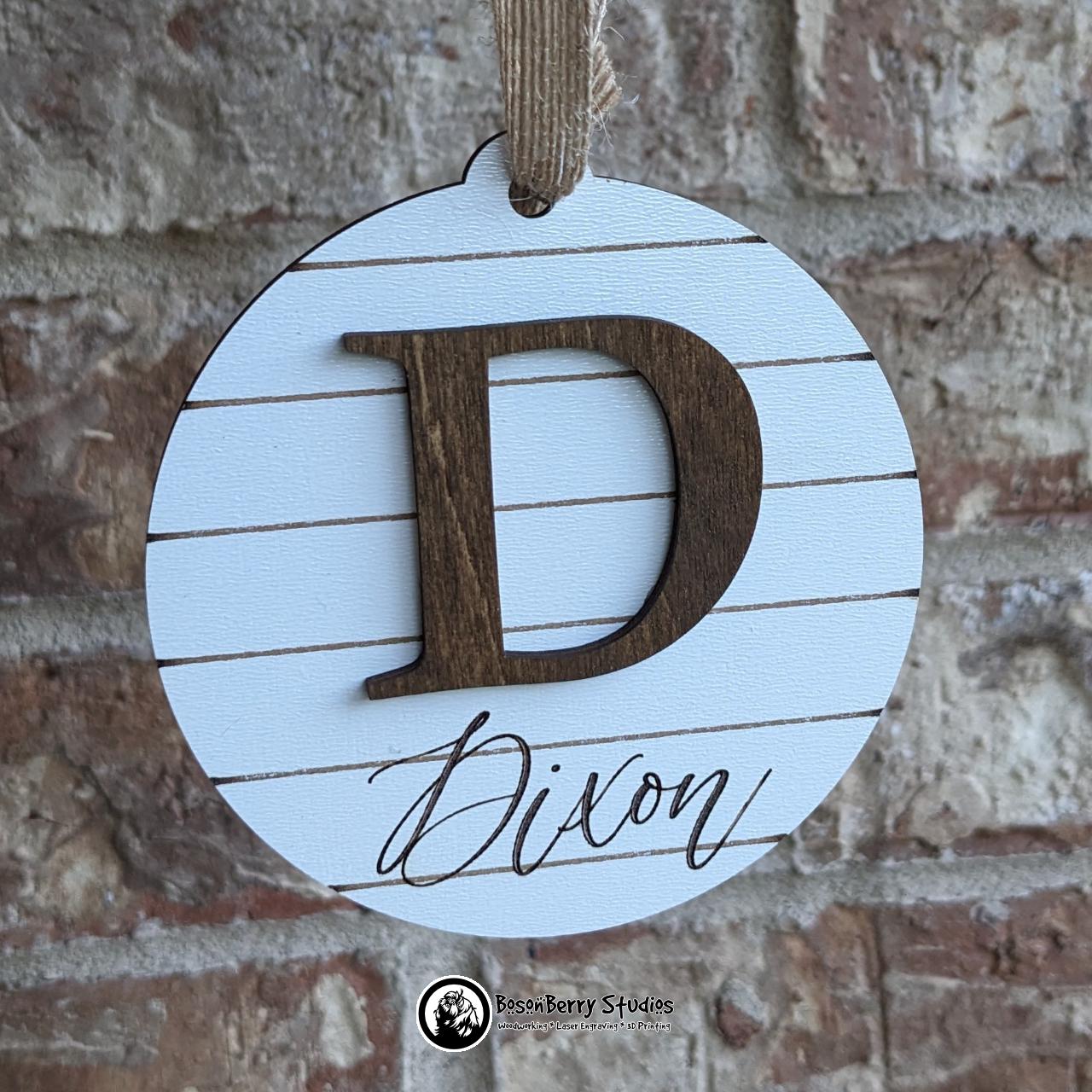 Shiplap Monogram Christmas Ornament | Holiday Tree Present Package Gift Decoration Custom Personalized Farmhouse