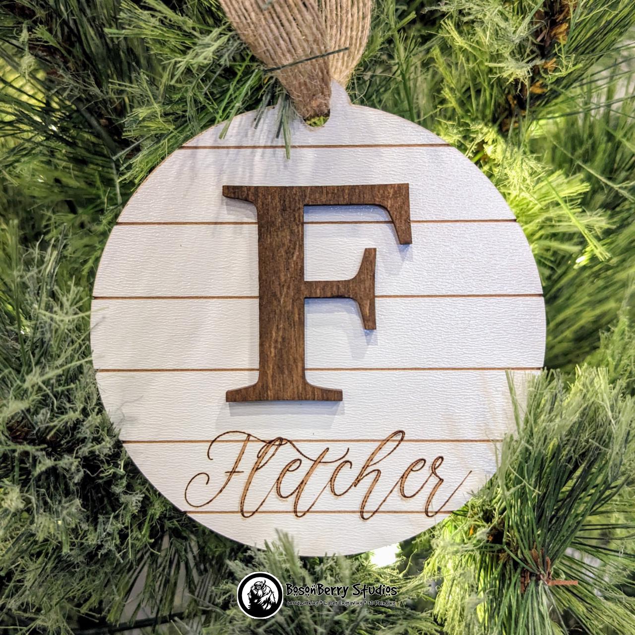 Shiplap Monogram Christmas Ornament | Holiday Tree Present Package Gift Decoration Custom Personalized Farmhouse