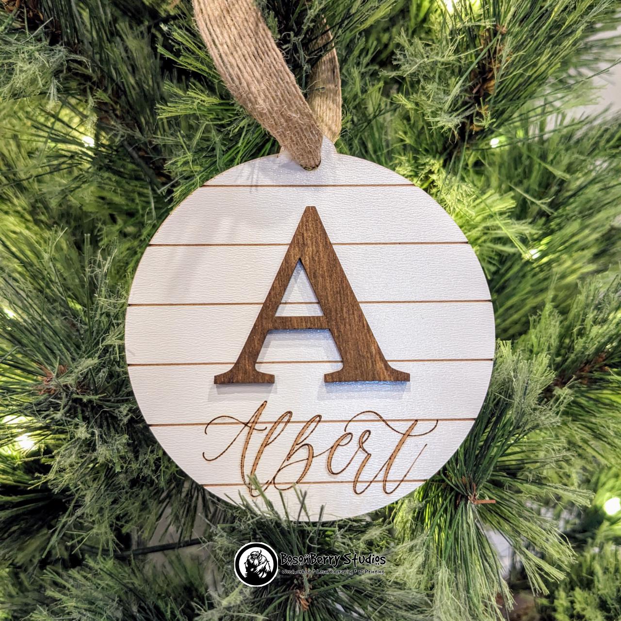 Shiplap Monogram Christmas Ornament | Holiday Tree Present Package Gift Decoration Custom Personalized Farmhouse