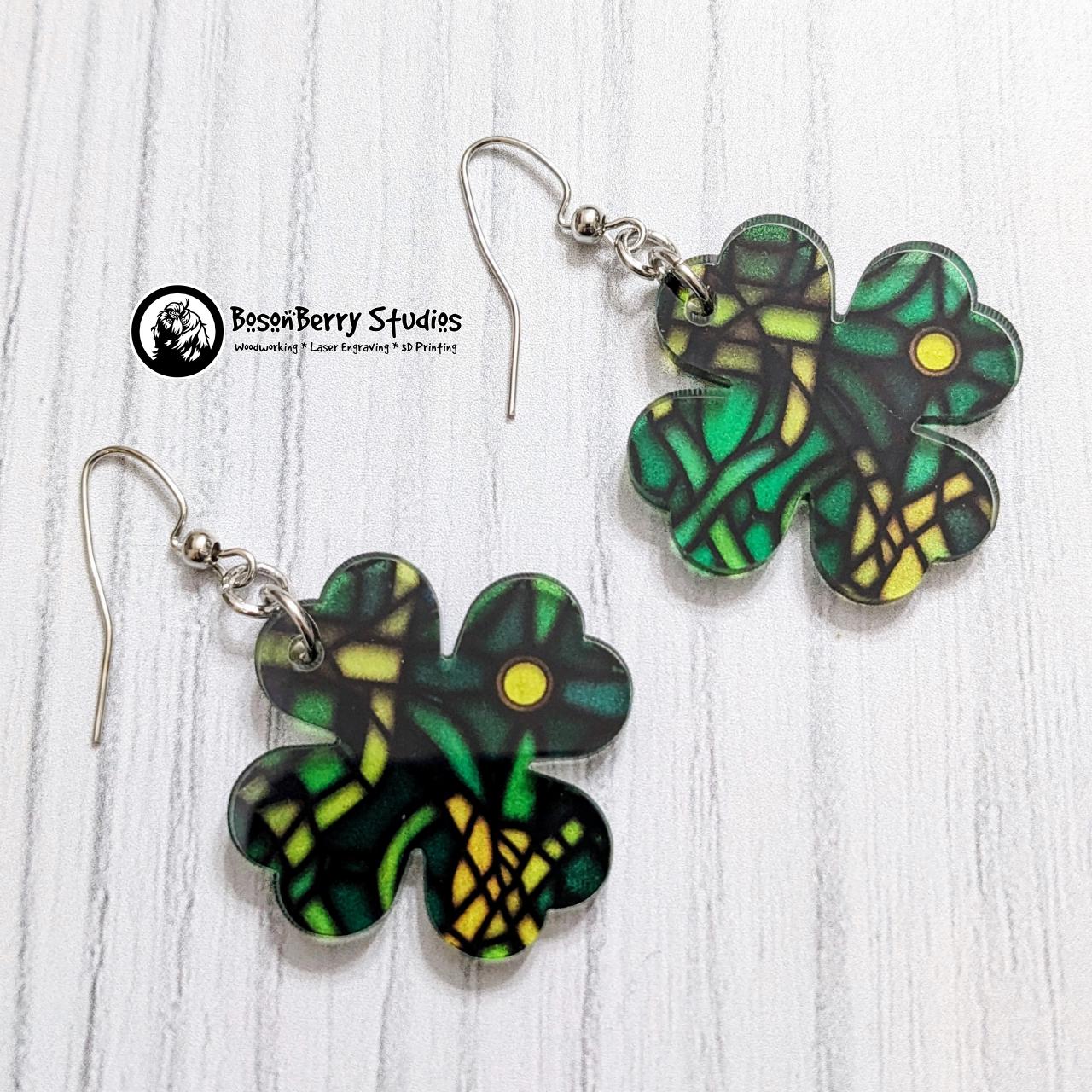 Celtic Stained Glass Acrylic Earrings | Laser Cut | Cute Jewelry | Cross | St Patrick's Day | Green Shamrock | Girlfriend Wife Holiday Gift
