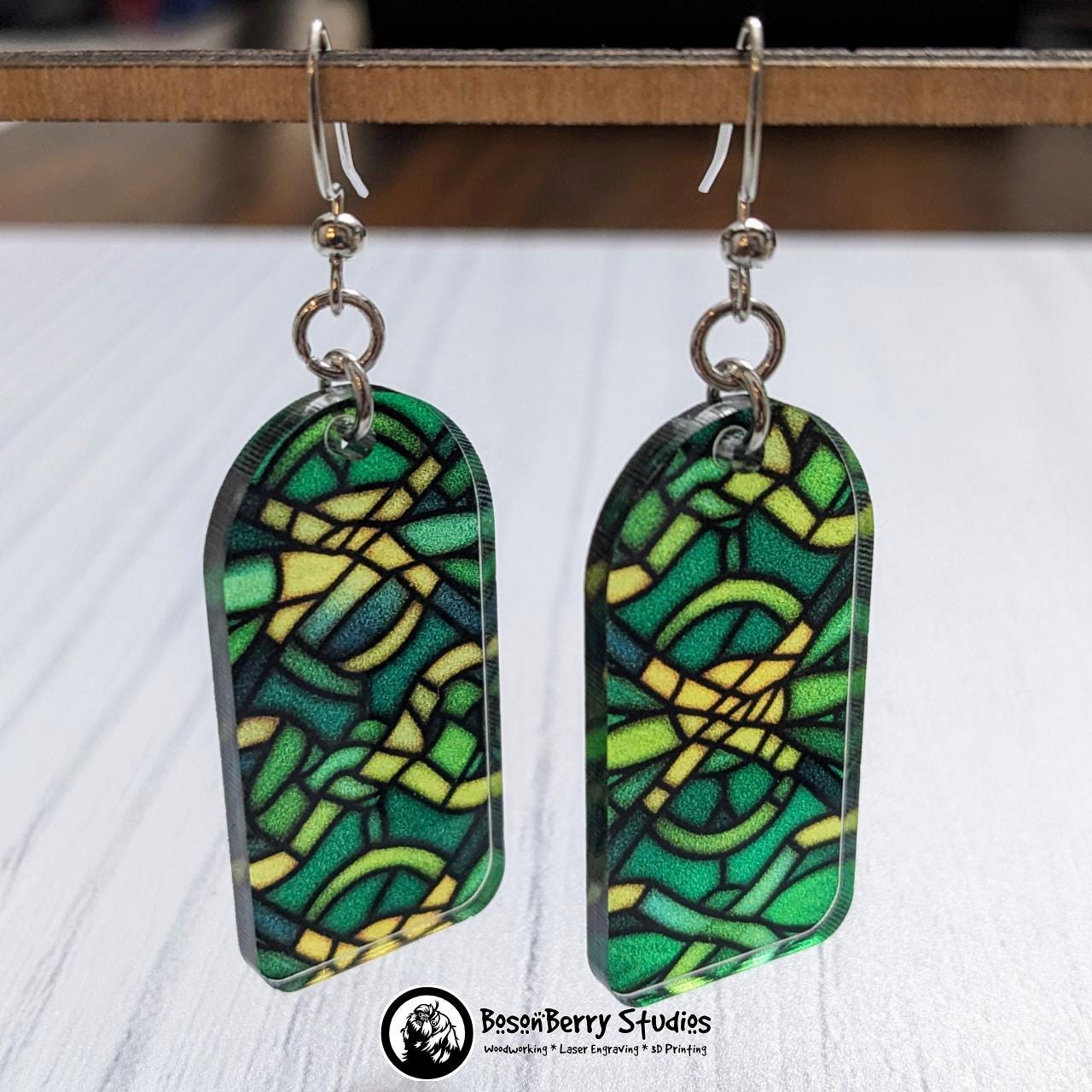 Celtic Stained Glass Acrylic Earrings | Laser Cut | Cute Jewelry | Cross | St Patrick's Day | Green Shamrock | Girlfriend Wife Holiday Gift